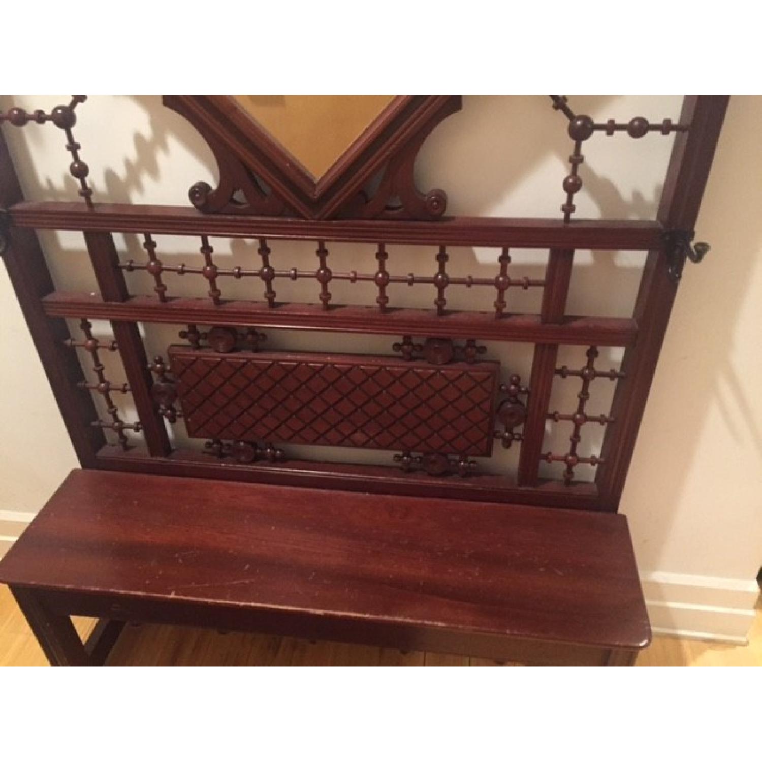 Antique Hall Bench & Tree w/ Mirror - image-2