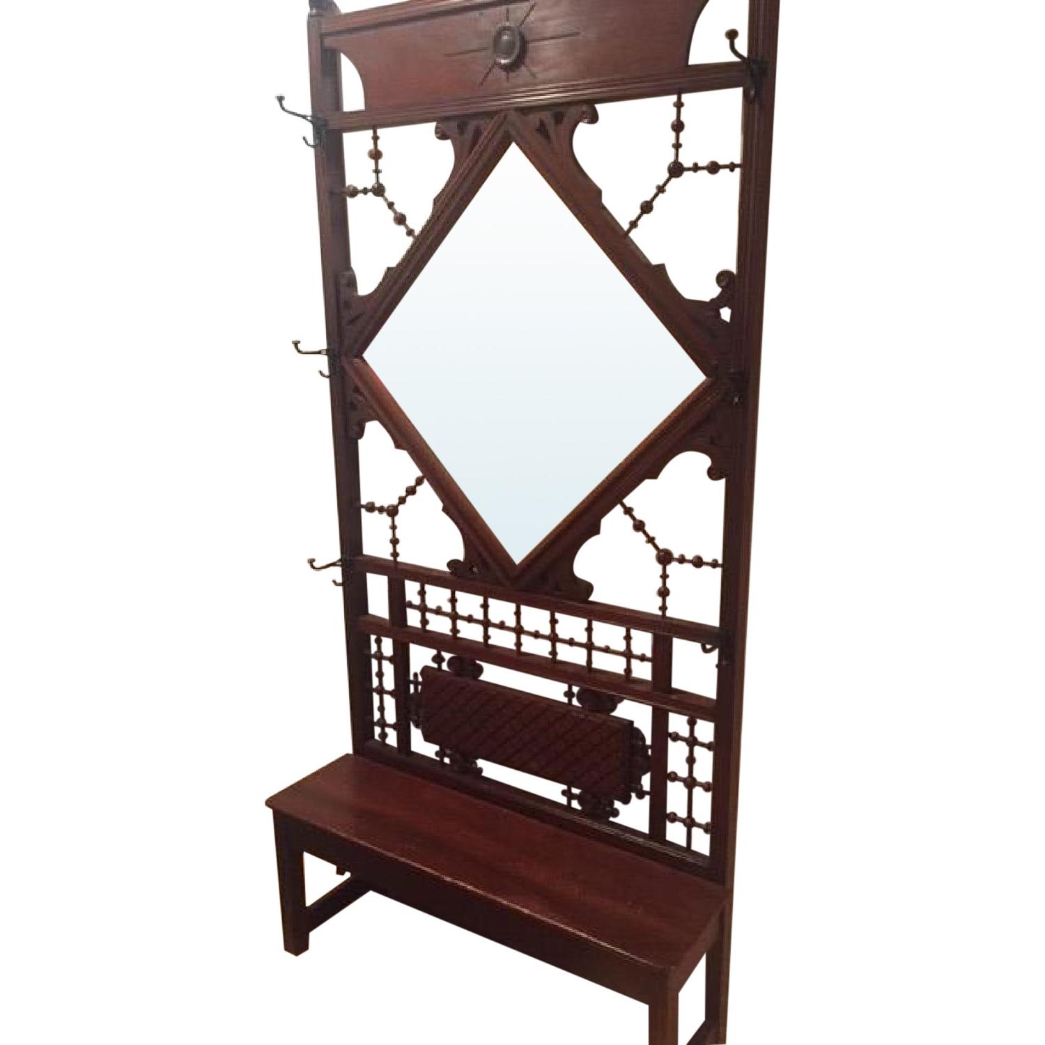 Antique Hall Bench & Tree w/ Mirror - image-0