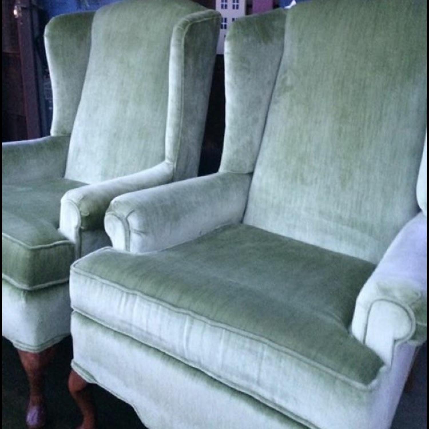 Green Velvet Wingback Chairs - image-5