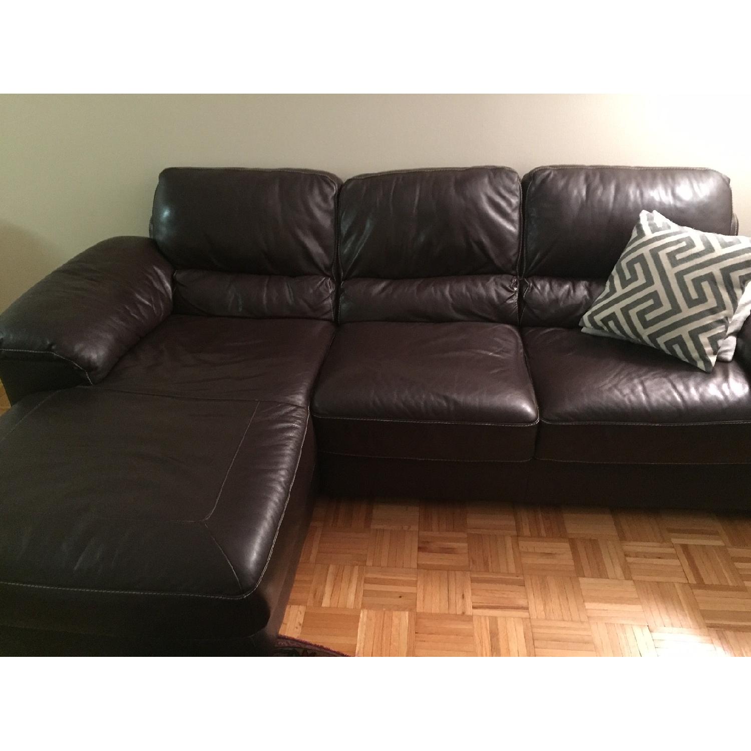 Raymour & Flanigan Cindy Crawford Maglie Brown Leather Sectional - image-1