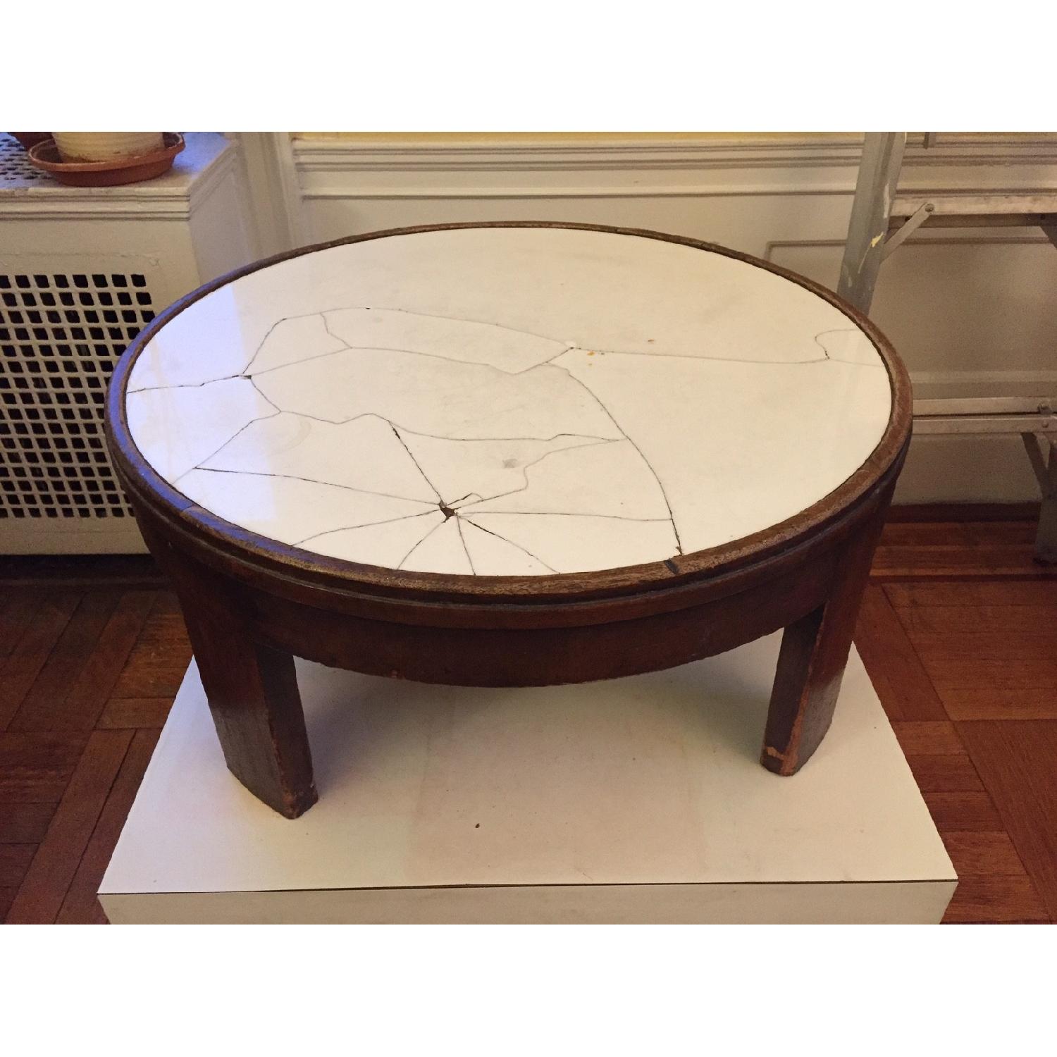 Antique Marble Top Wood Coffee Table AptDeco