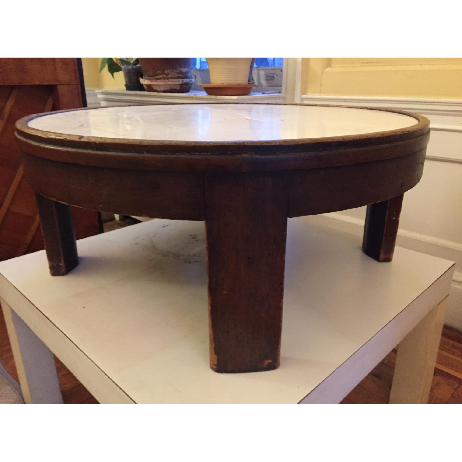 Antique Marble Top Wood Coffee Table - image-2
