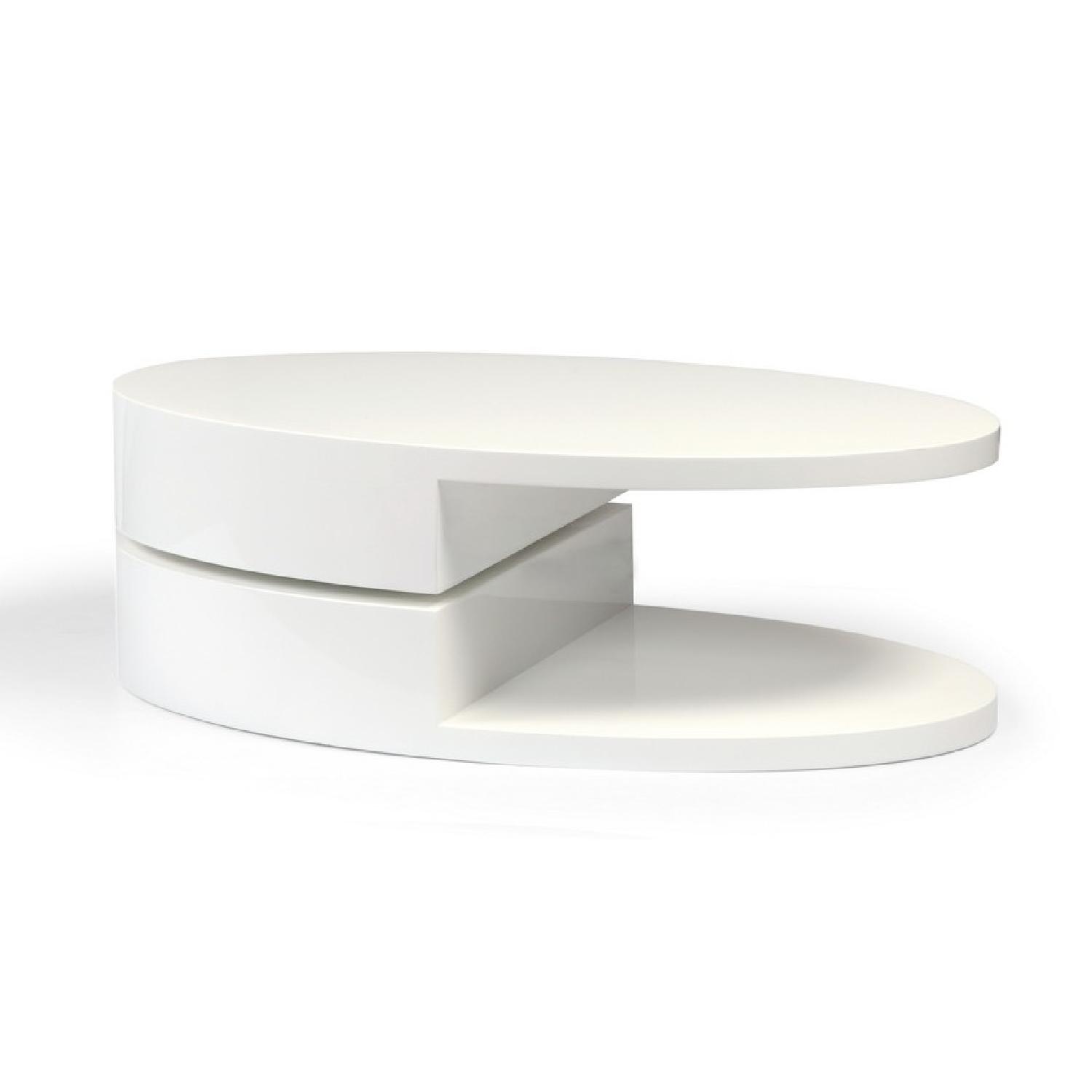 Modern High Gloss White Coffee Table w/ Swivel Oval Top & Sc AptDeco