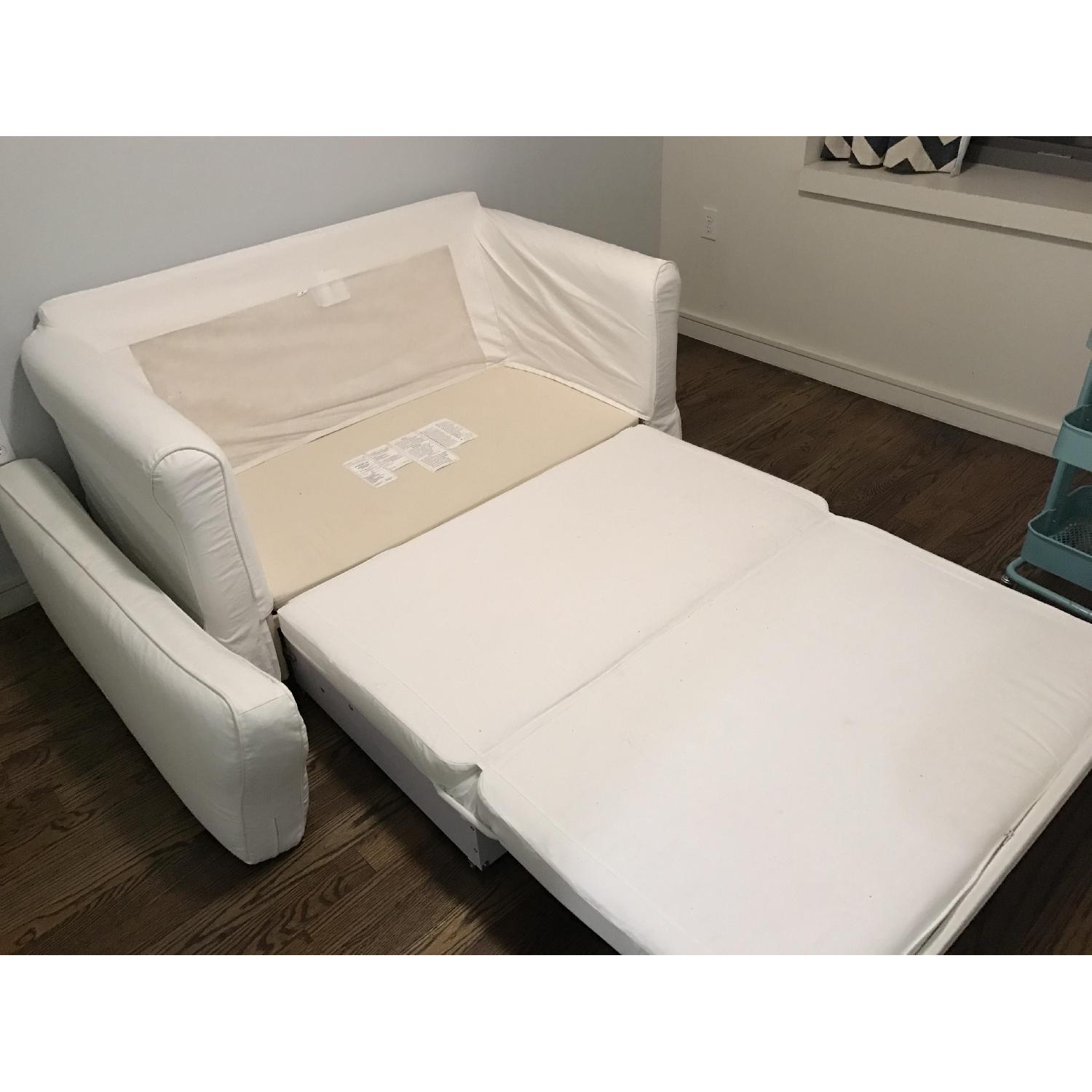 Ikea Hagalund Sleeper Sofa w/ White Cotton Fabric Slipcover AptDeco