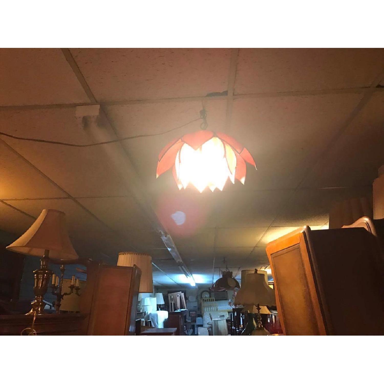 Vintage Tiffany Style Double Tulip Lotus Flower Slag Glass Hanging Lamp - image-2