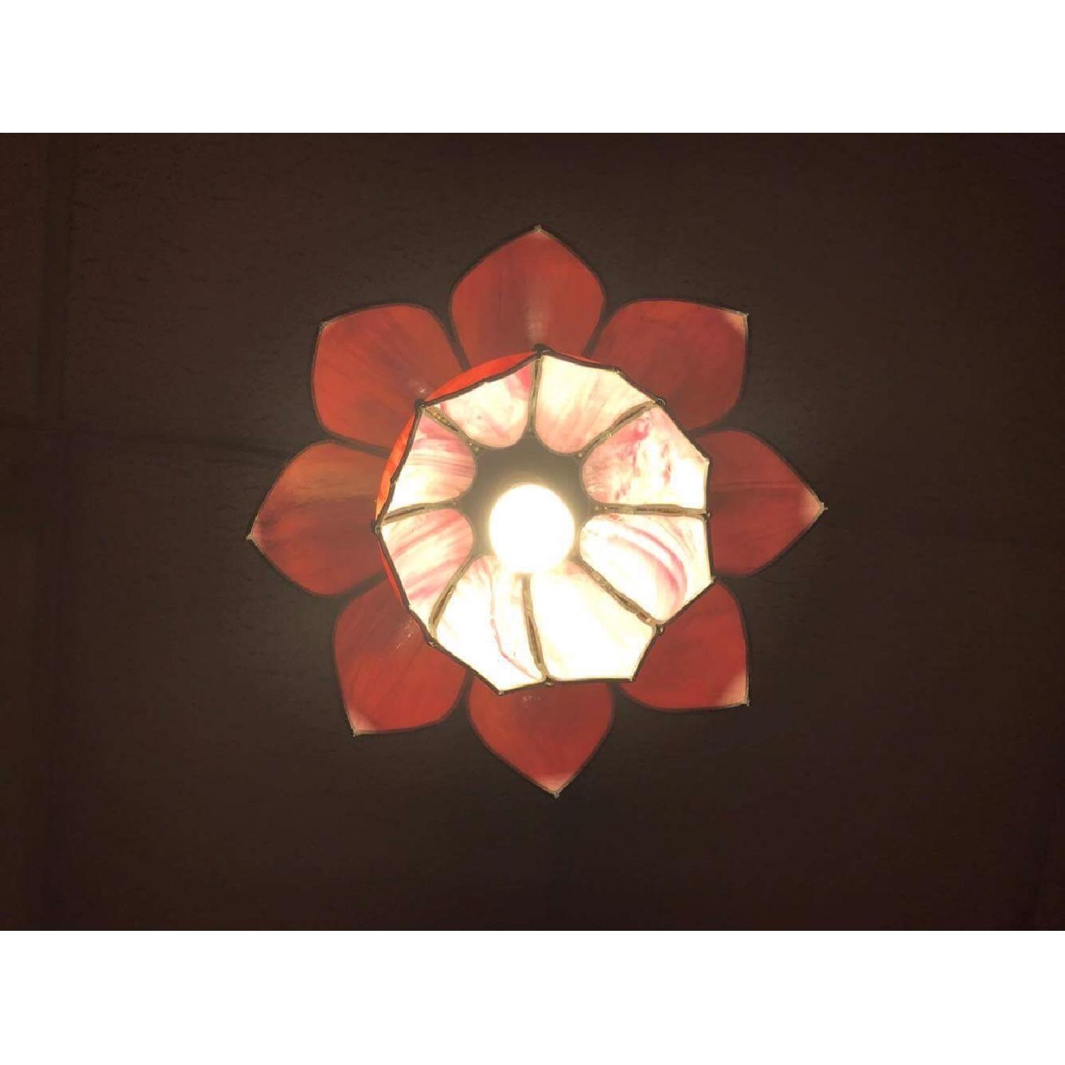 Vintage Tiffany Style Double Tulip Lotus Flower Slag Glass Hanging Lamp - image-3