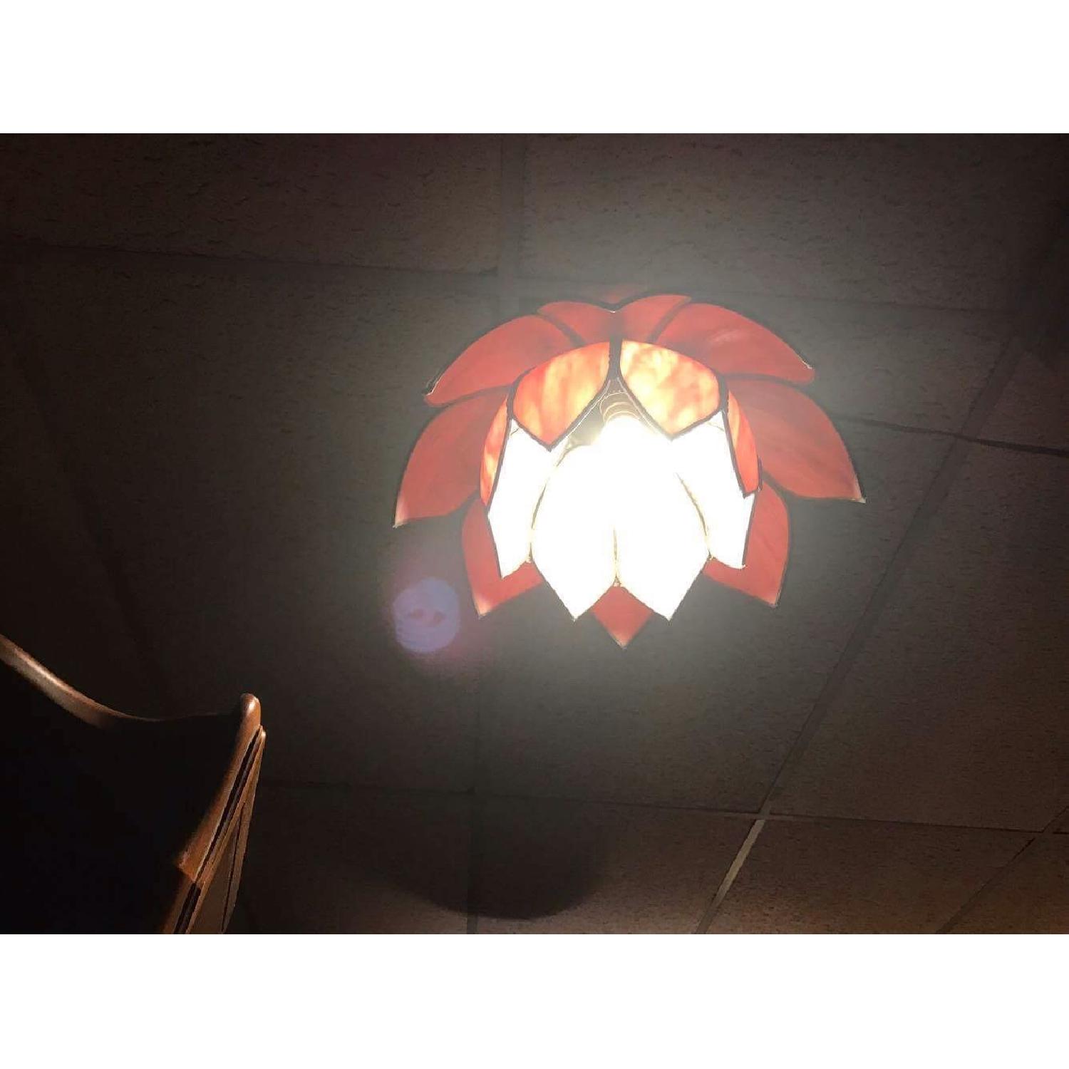 Vintage Tiffany Style Double Tulip Lotus Flower Slag Glass Hanging Lamp - image-6