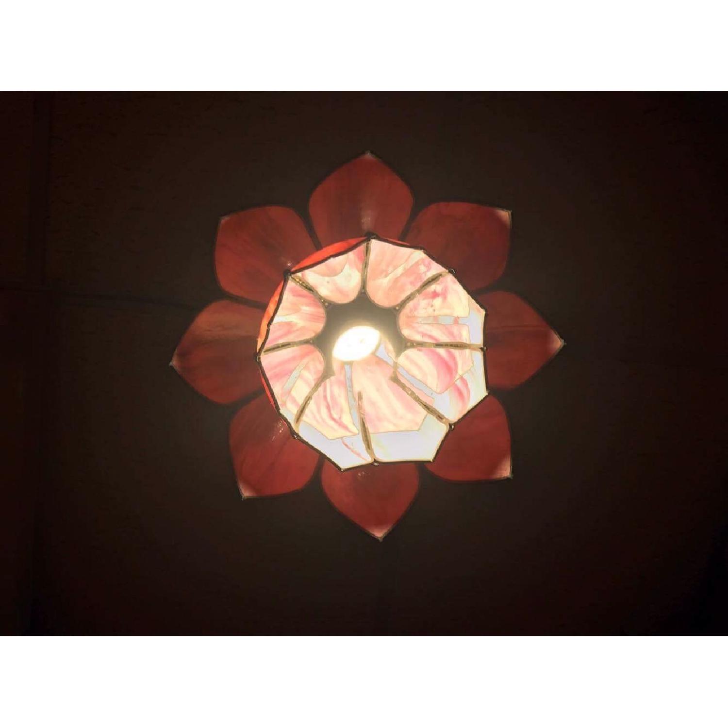 Vintage Tiffany Style Double Tulip Lotus Flower Slag Glass Hanging Lamp - image-7