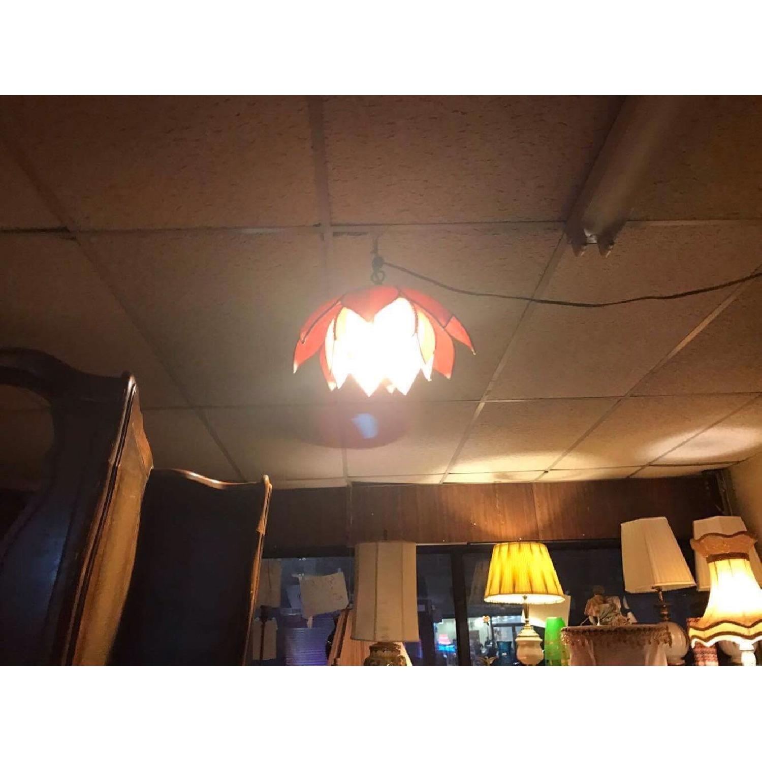 Vintage Tiffany Style Double Tulip Lotus Flower Slag Glass Hanging Lamp - image-8