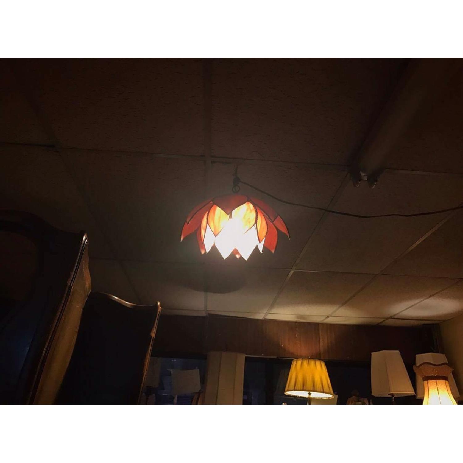 Vintage Tiffany Style Double Tulip Lotus Flower Slag Glass Hanging Lamp - image-9