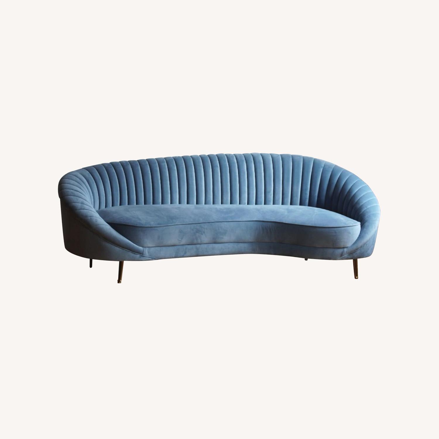 Curved Retro Modern Sofa in Light Blue Velvet - image-6