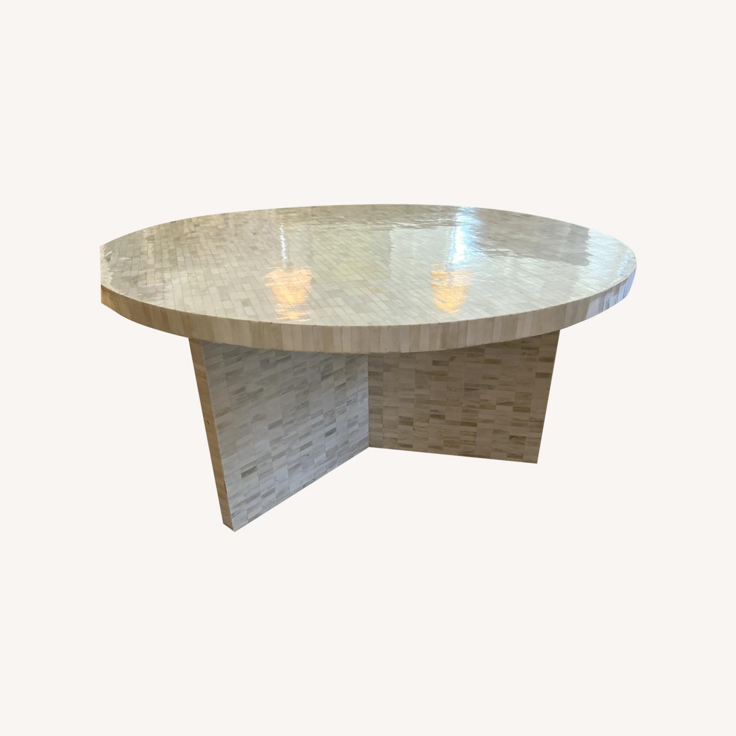 Modern Round Cocktail Table in White Bone - image-0