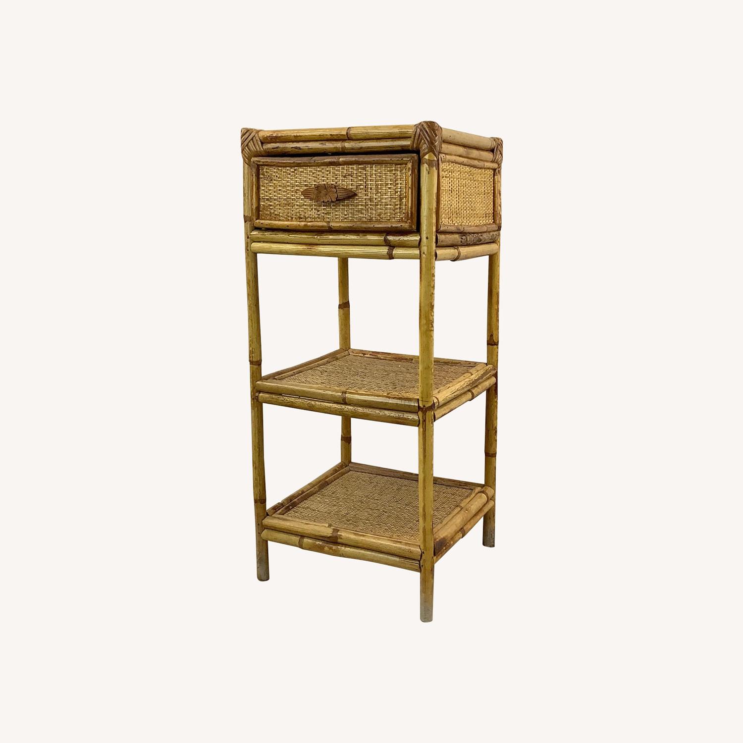 Vintage Coastal Rattan Nightstand With Shelves - image-0