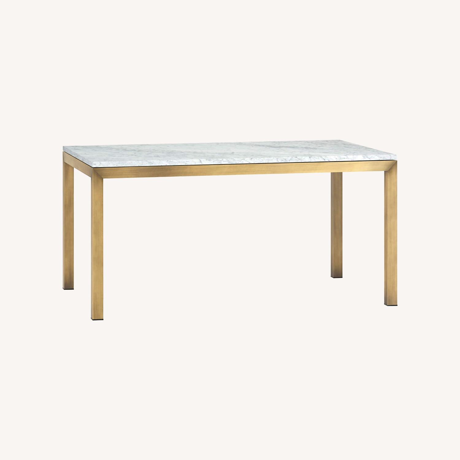 Crate & Barrel Marble Top/ Brass Base Dining Table - image-0