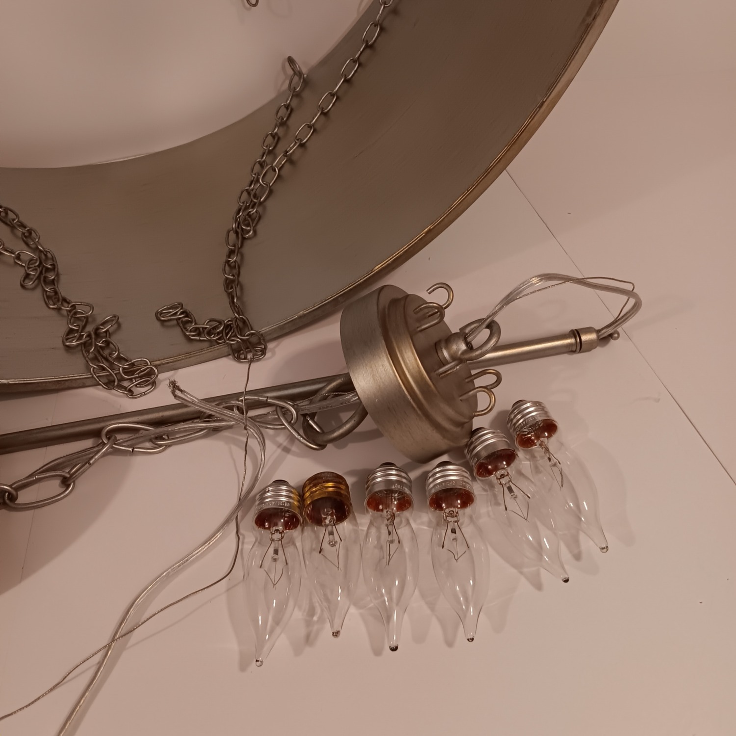 Silver Patina Metal Drum Ceiling 6 Light Fixture - image-9