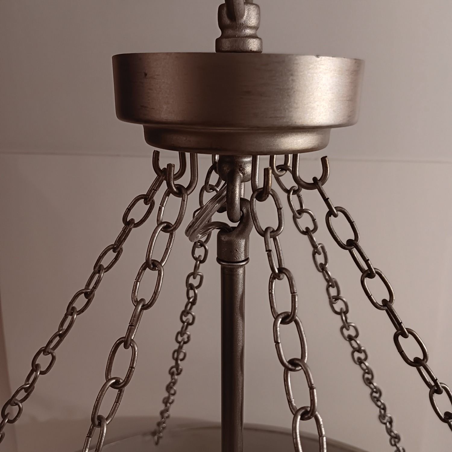 Silver Patina Metal Drum Ceiling 6 Light Fixture - image-5