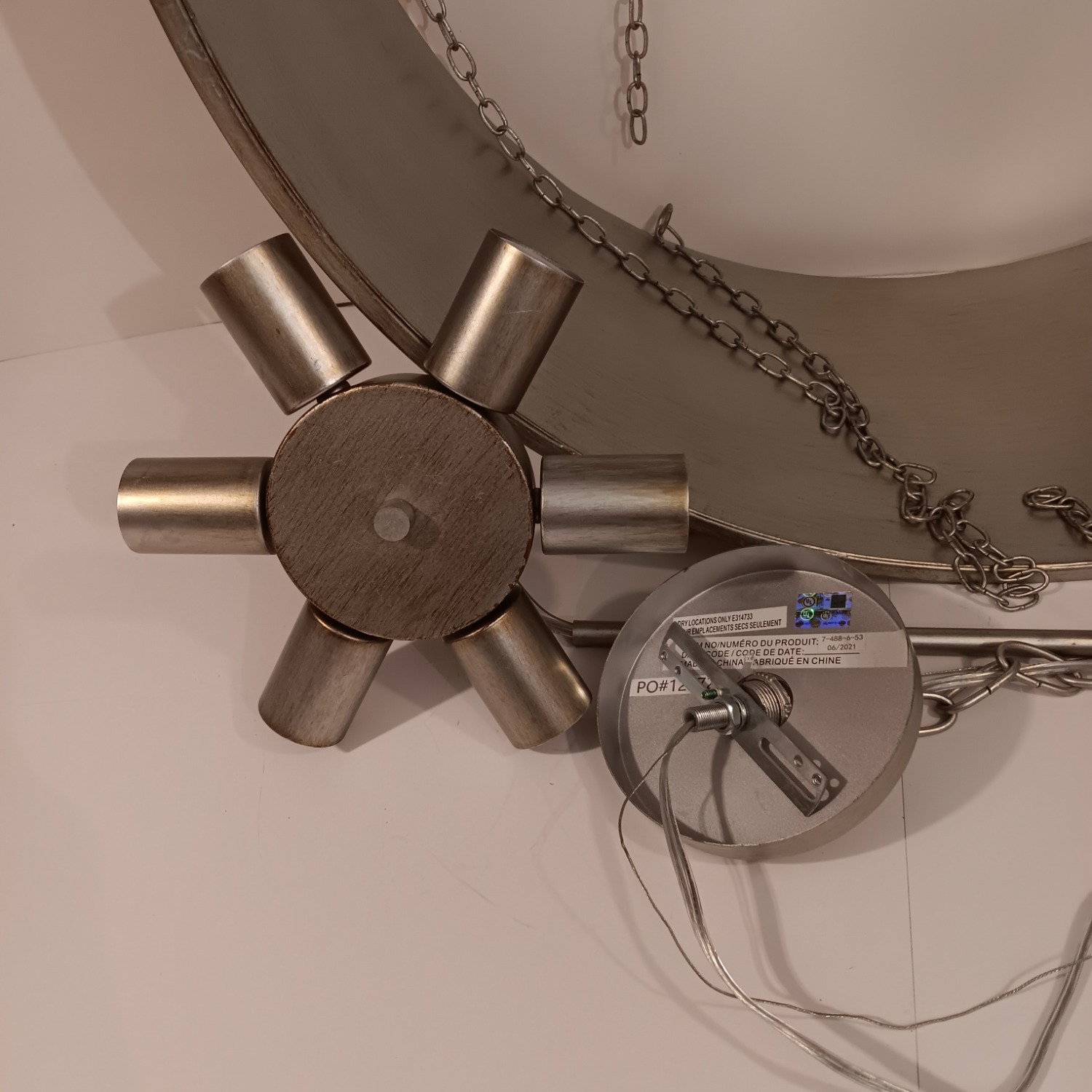 Silver Patina Metal Drum Ceiling 6 Light Fixture - image-8