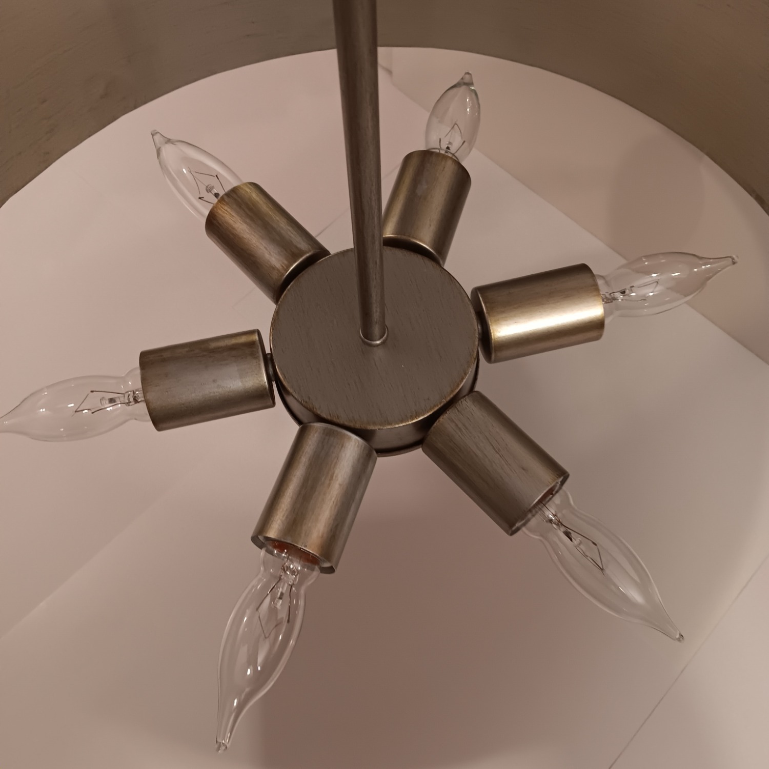 Silver Patina Metal Drum Ceiling 6 Light Fixture - image-4