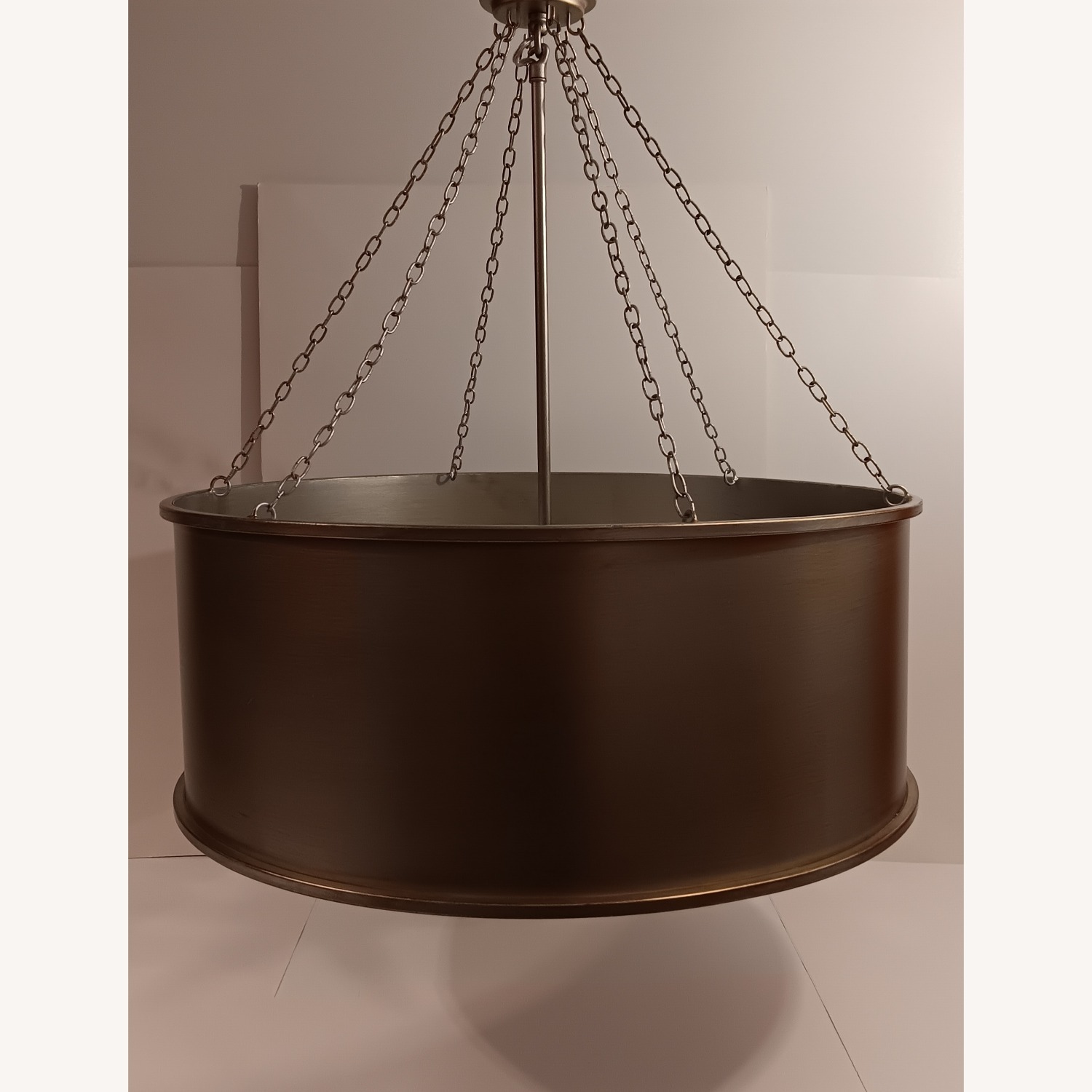 Silver Patina Metal Drum Ceiling 6 Light Fixture - image-1