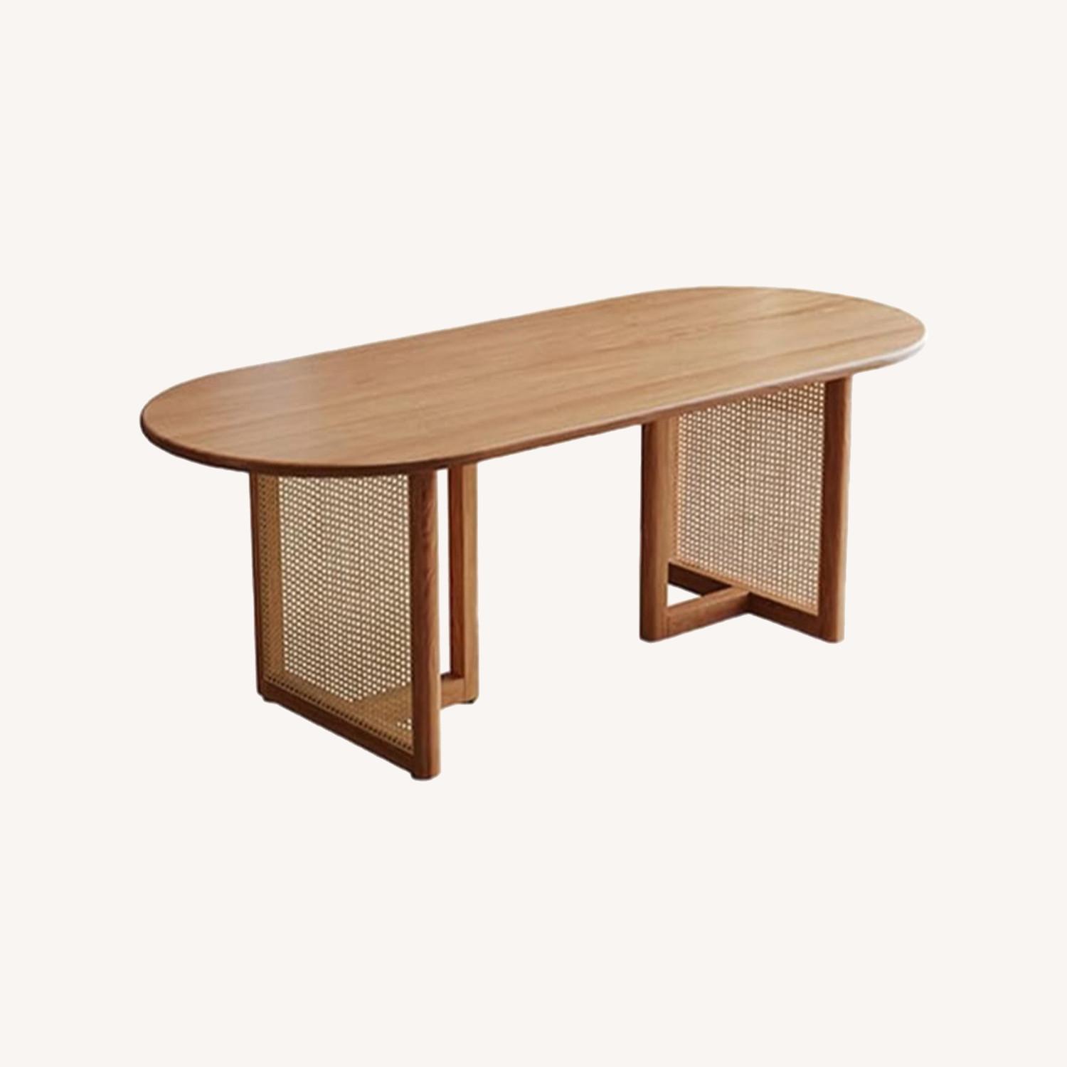 Japandi Oval Dining Table Rattan Double Pedestal - image-0