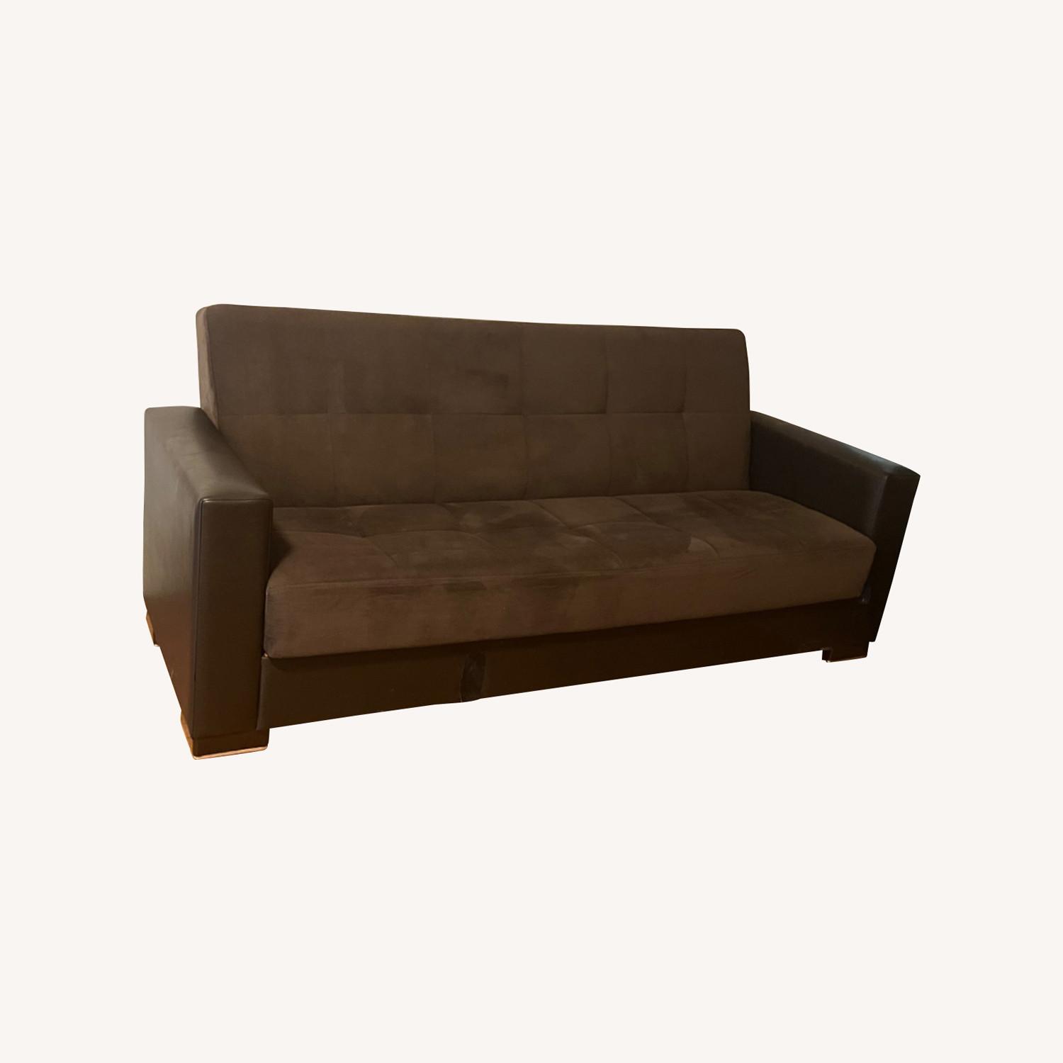 3 Seater Dark Brown Sofa Bed - image-0