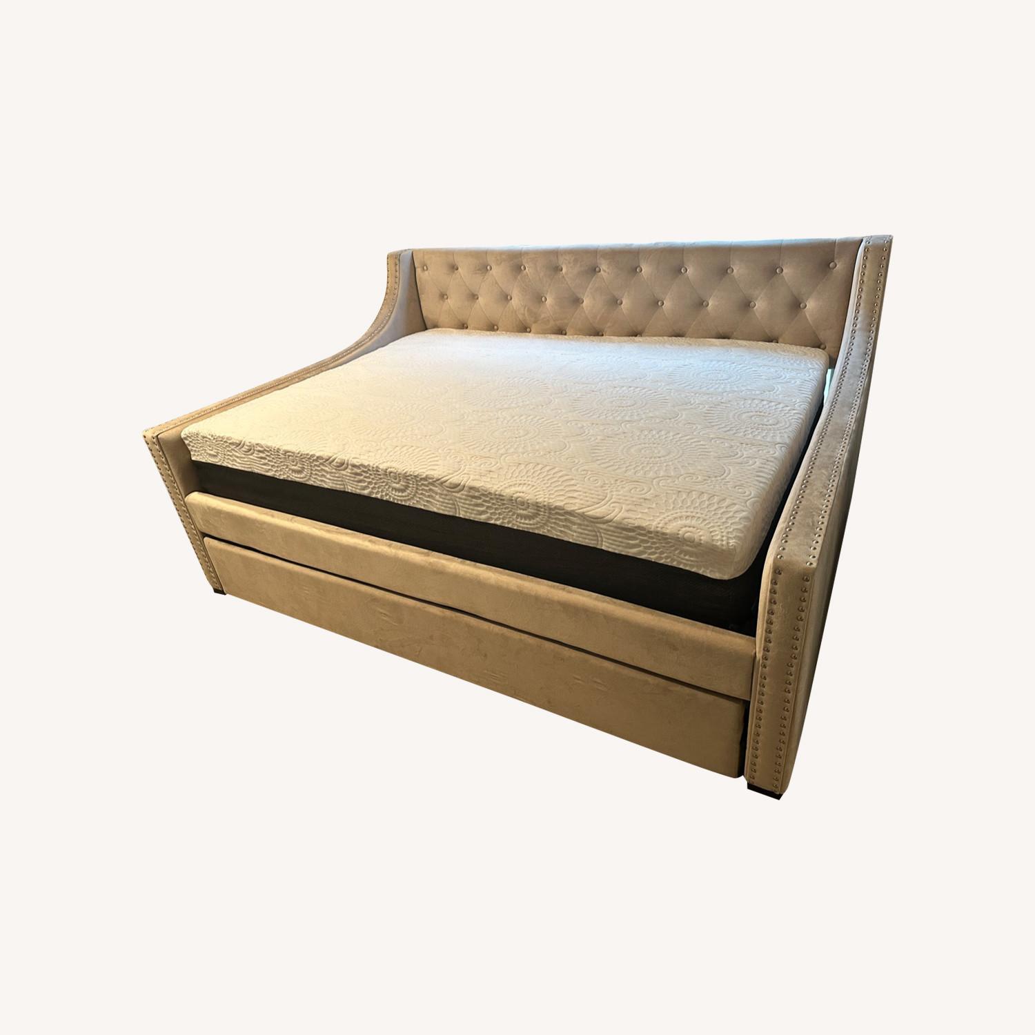 Bob's Discount Biege Upholstered Daybed with Twin Pullout - image-0