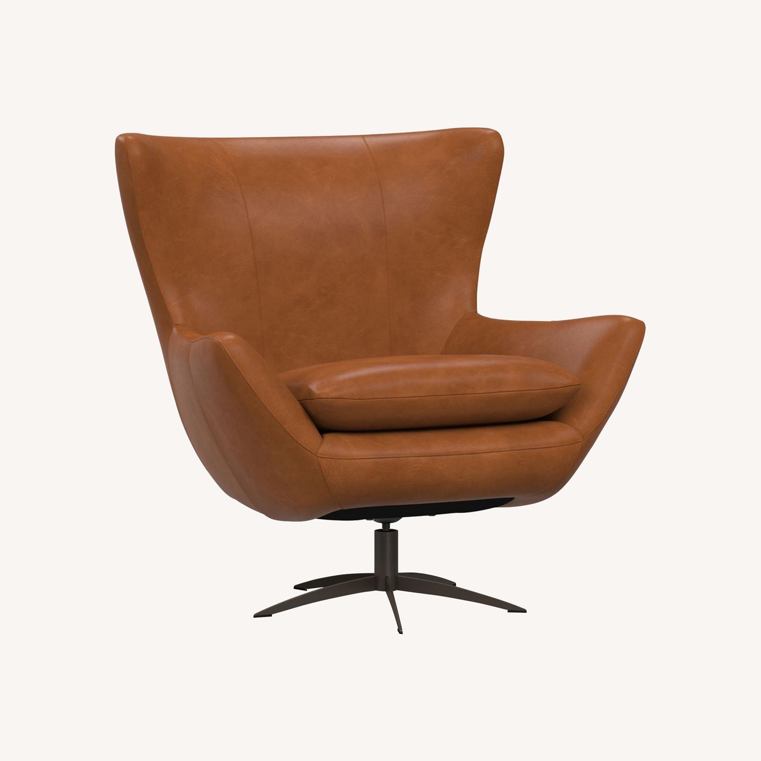 Pottery Barn Wells Leather Swivel Armchair - image-0
