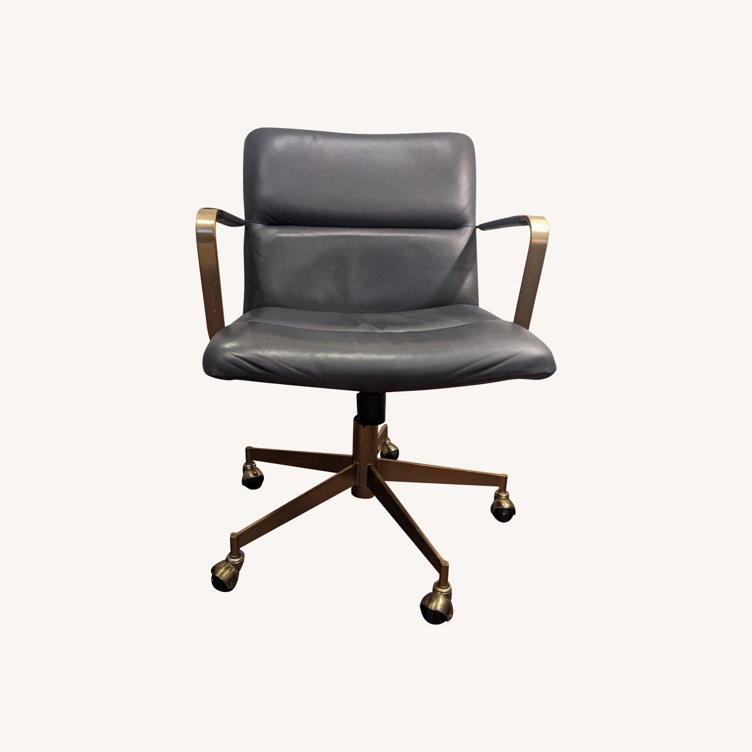 West Elm Aegean Blue Leather Swivel Office Chair - image-0