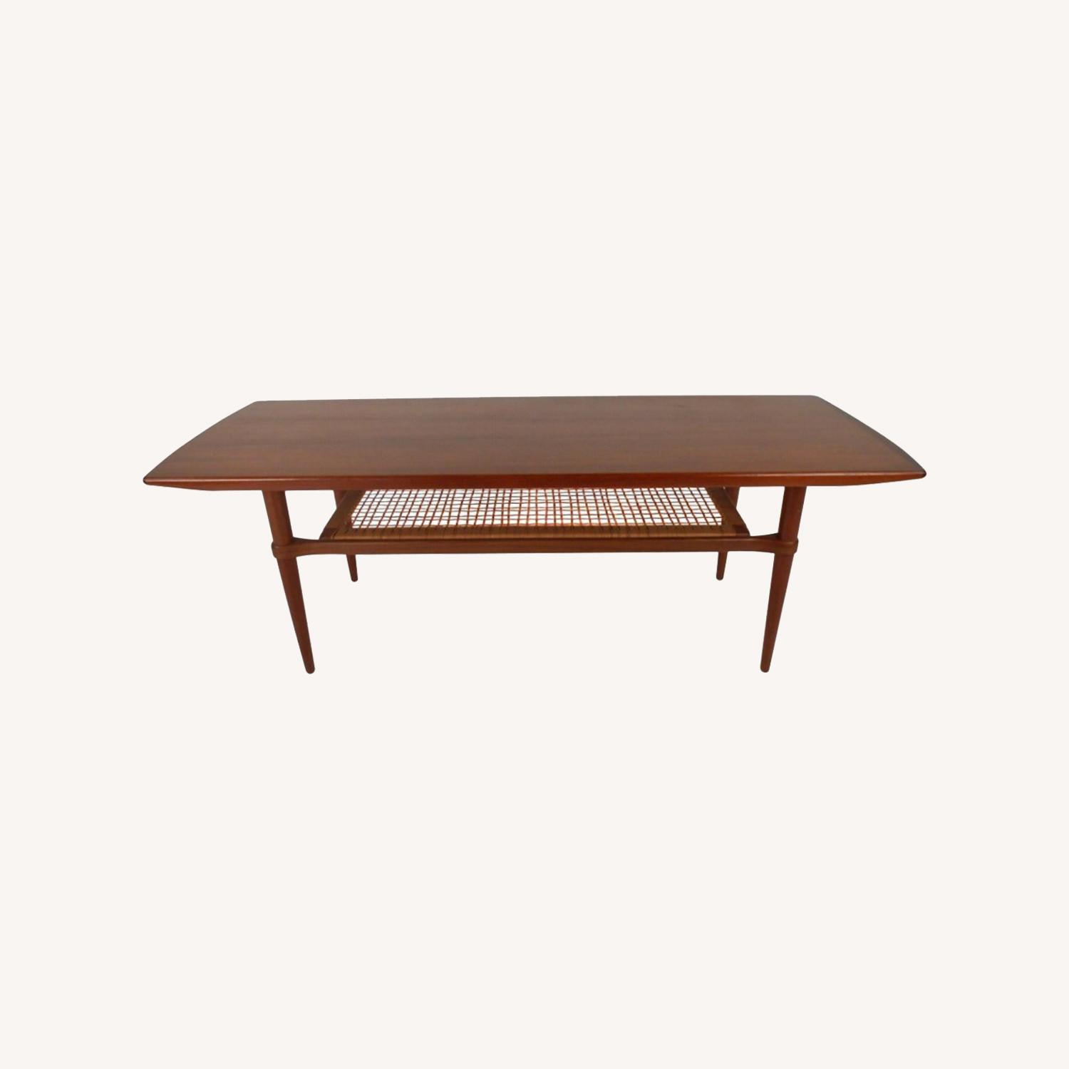 Scandinavian Modern Teak and Rattan Coffee Table - image-0