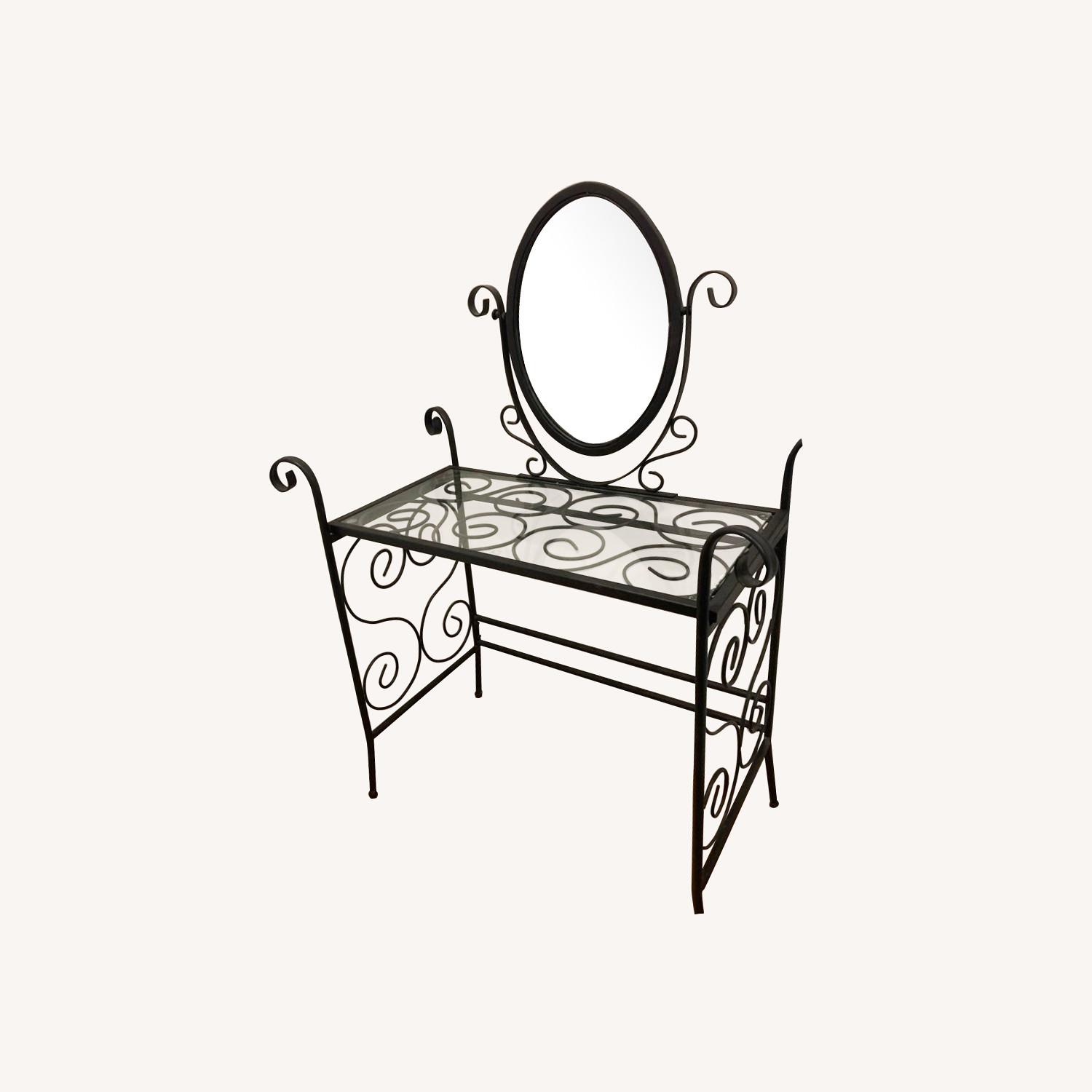 Black Vintage Makeup Vanity with Mirror - AptDeco