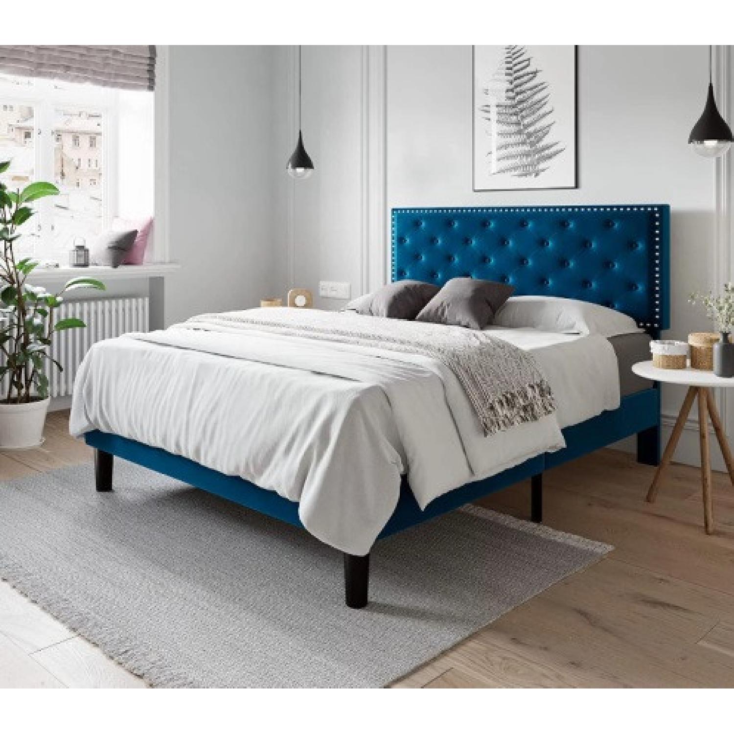 Walmart Queen Bed Frame Velvet Upholstered Platform Bed - image-7