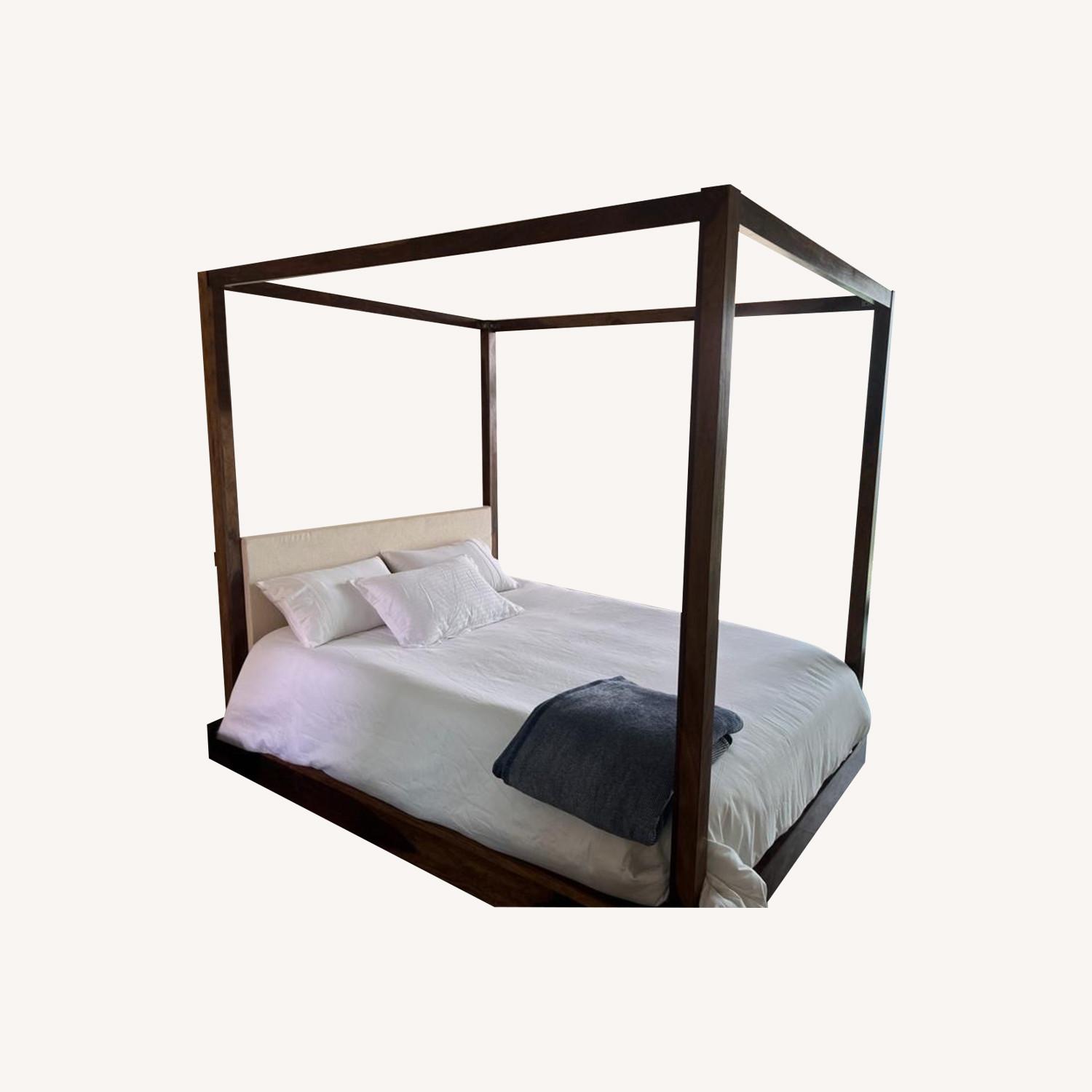 Quem size Bed Dark Brown Solid Wood/Canopy - image-0