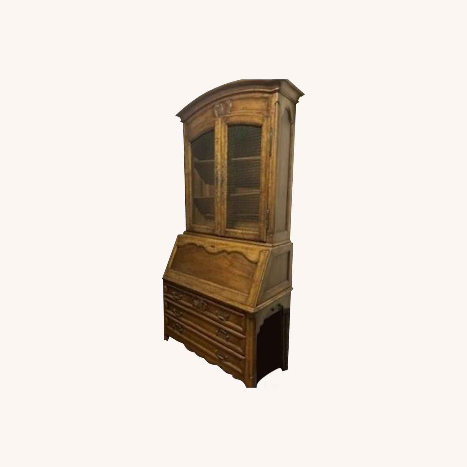 Secretary Desk with Detailed Bookshelf Walnut - image-0