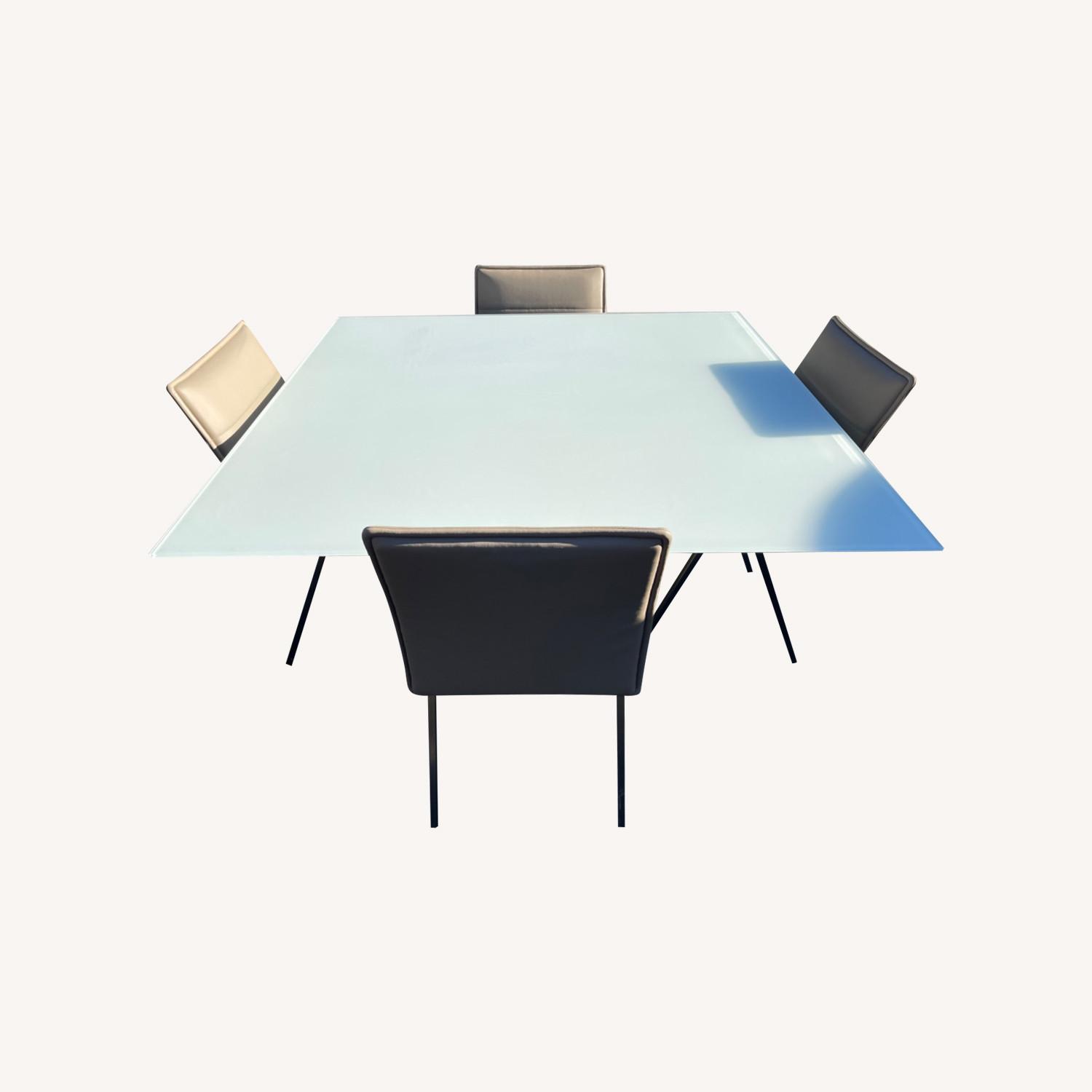 Trica Tempered Glass Table w Leather Chairs - image-0