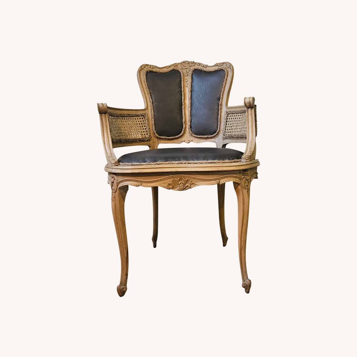 Olive Leather and Cane Rococo Chair - image-8