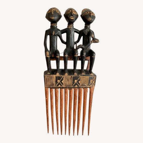Used African Wood Carved Pick, Ashanti Large Wood Comb for sale on AptDeco