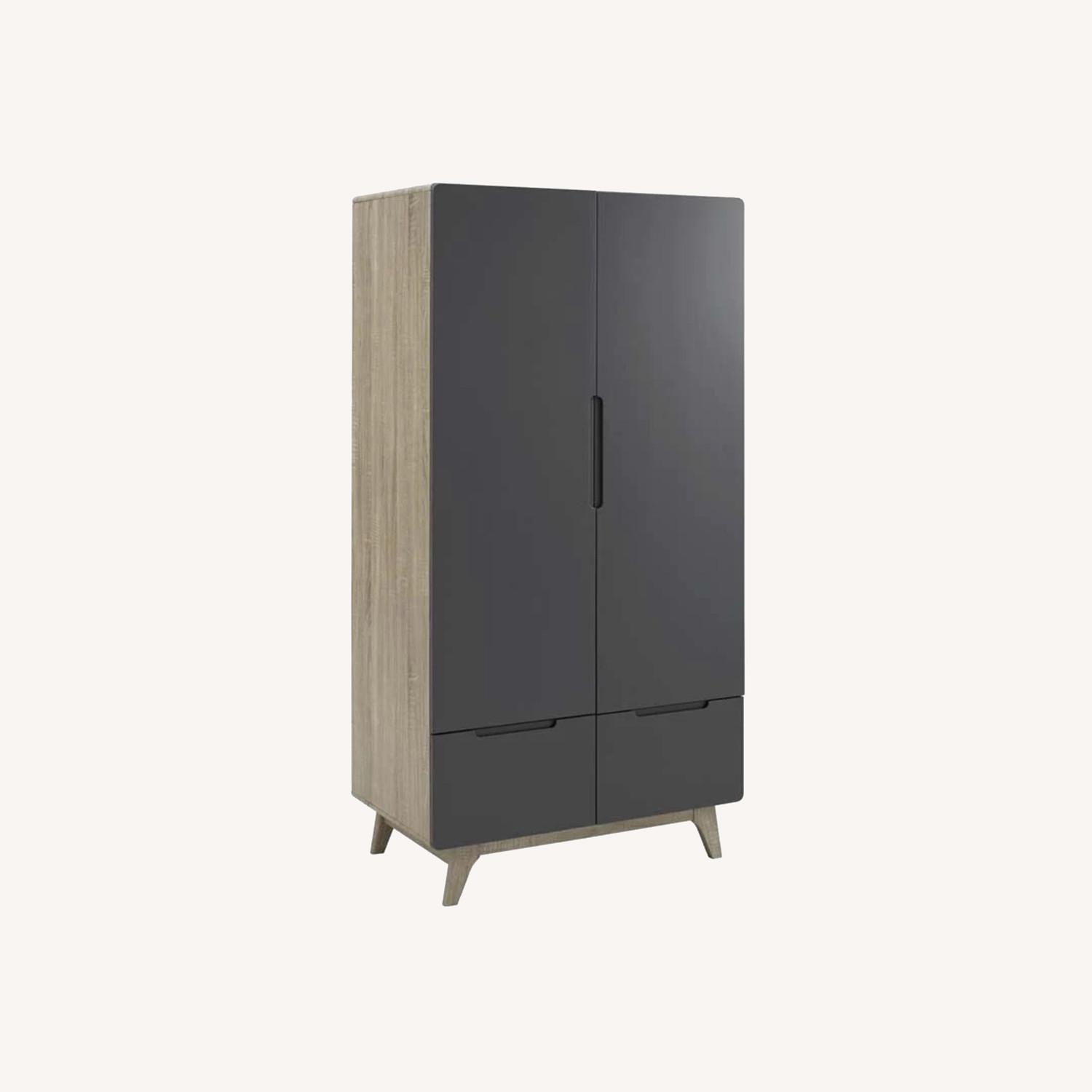 Gray Mid Century Modern Wardrobe Cabinet - image-0