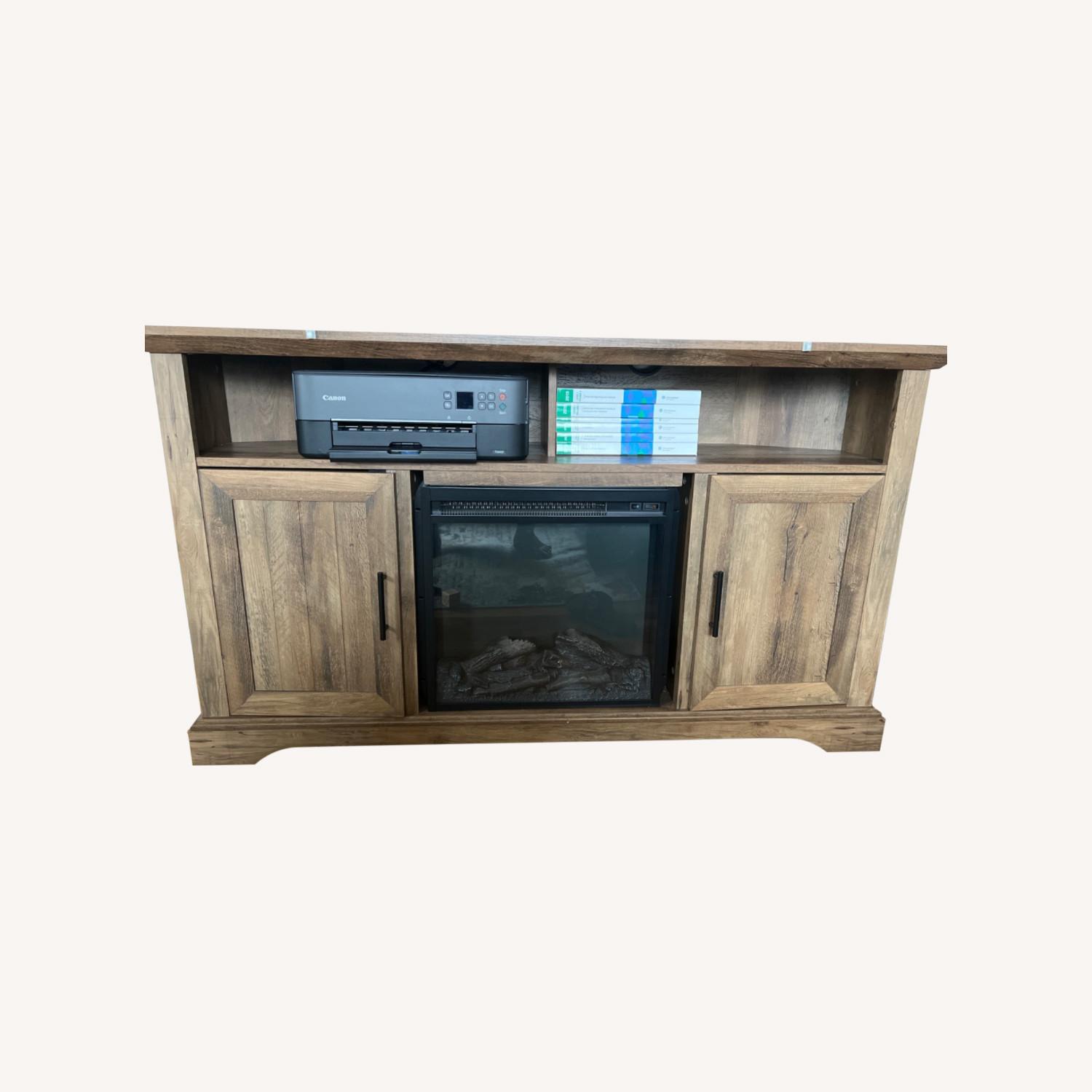 58" Wood Highboy Fireplace Media TV Stand Console - image-0
