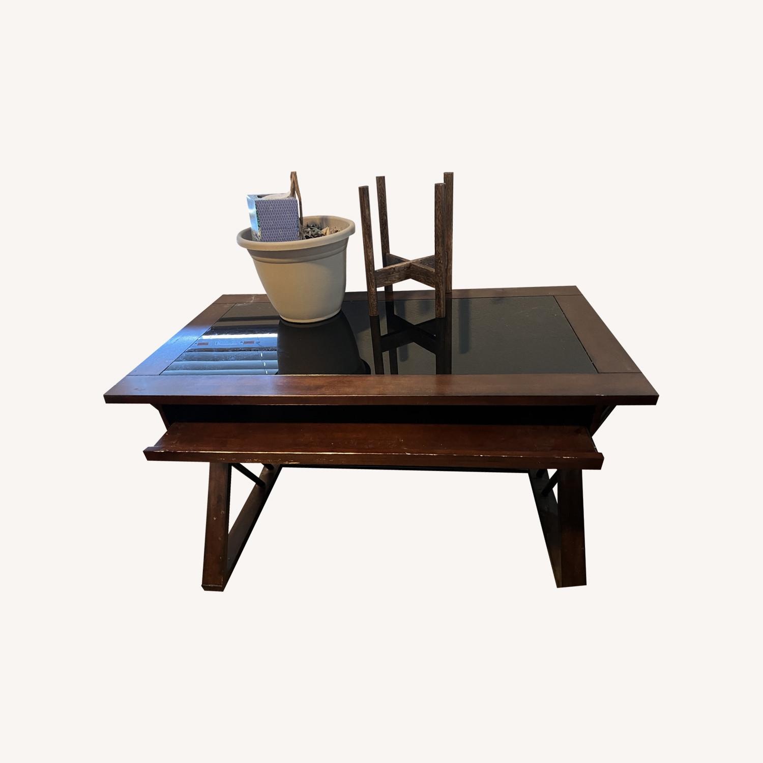 Dark Brown Computer Desk with Glass Inlay - image-0