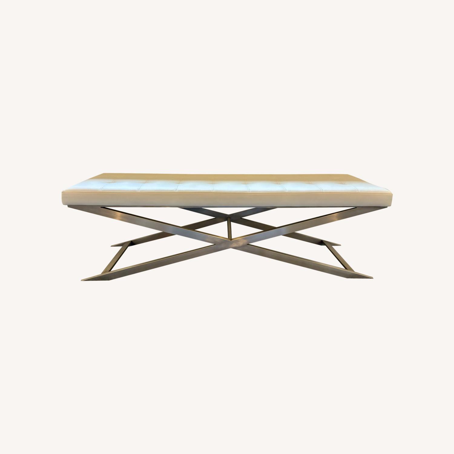 Contemporary White Leather Bench - image-0