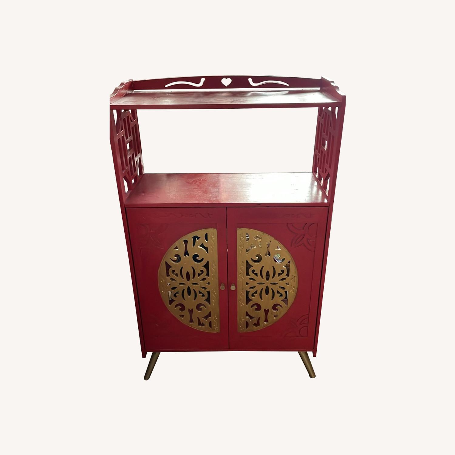 Red Gold Bamboo Cabinet Storage Bookcase - image-0