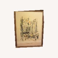 FRAMED LITHOGRAPH JOHN HAYMSON LOWER PARK AVENUE