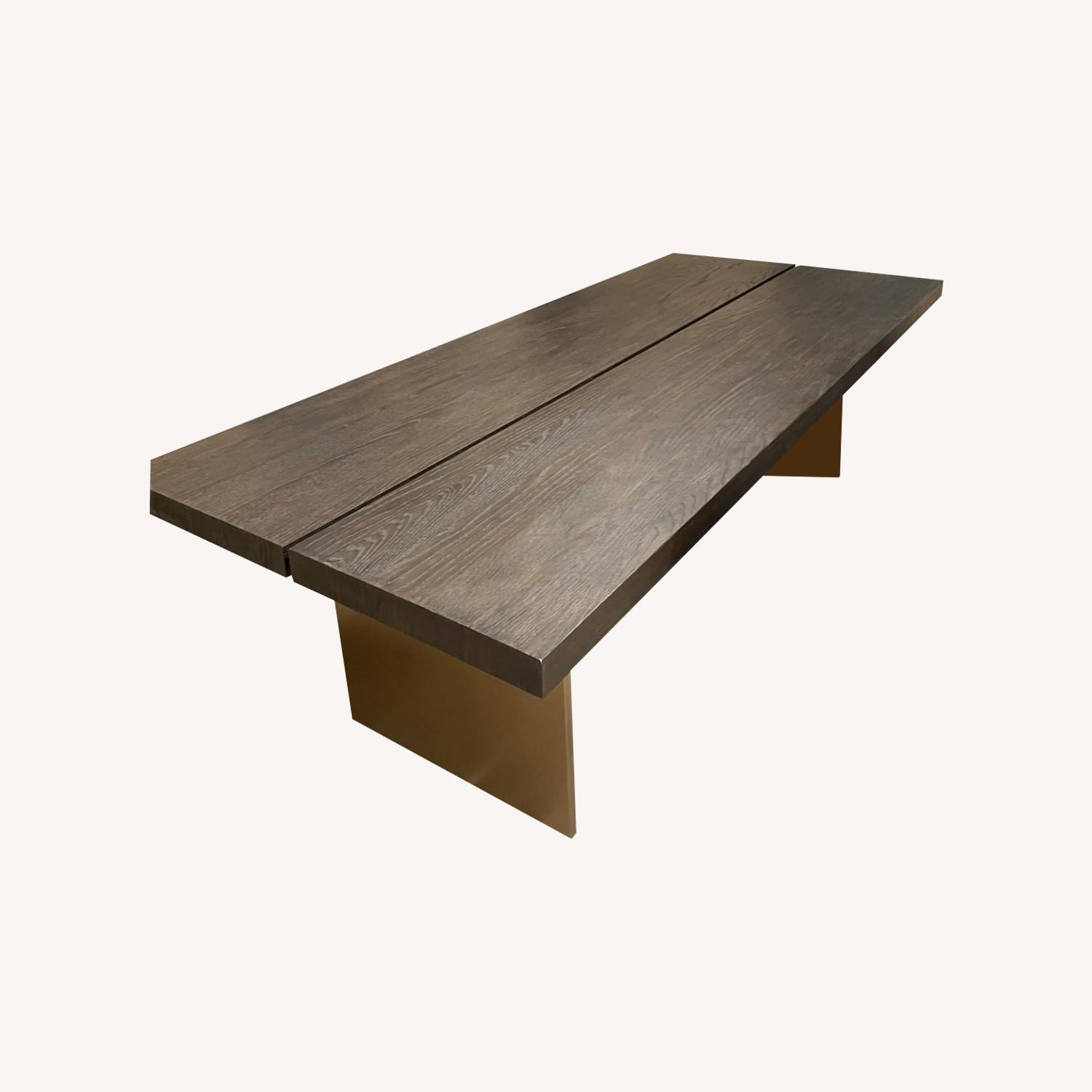 Restoration Hardware Solid Wood Dining Table with Brass Base - image-0