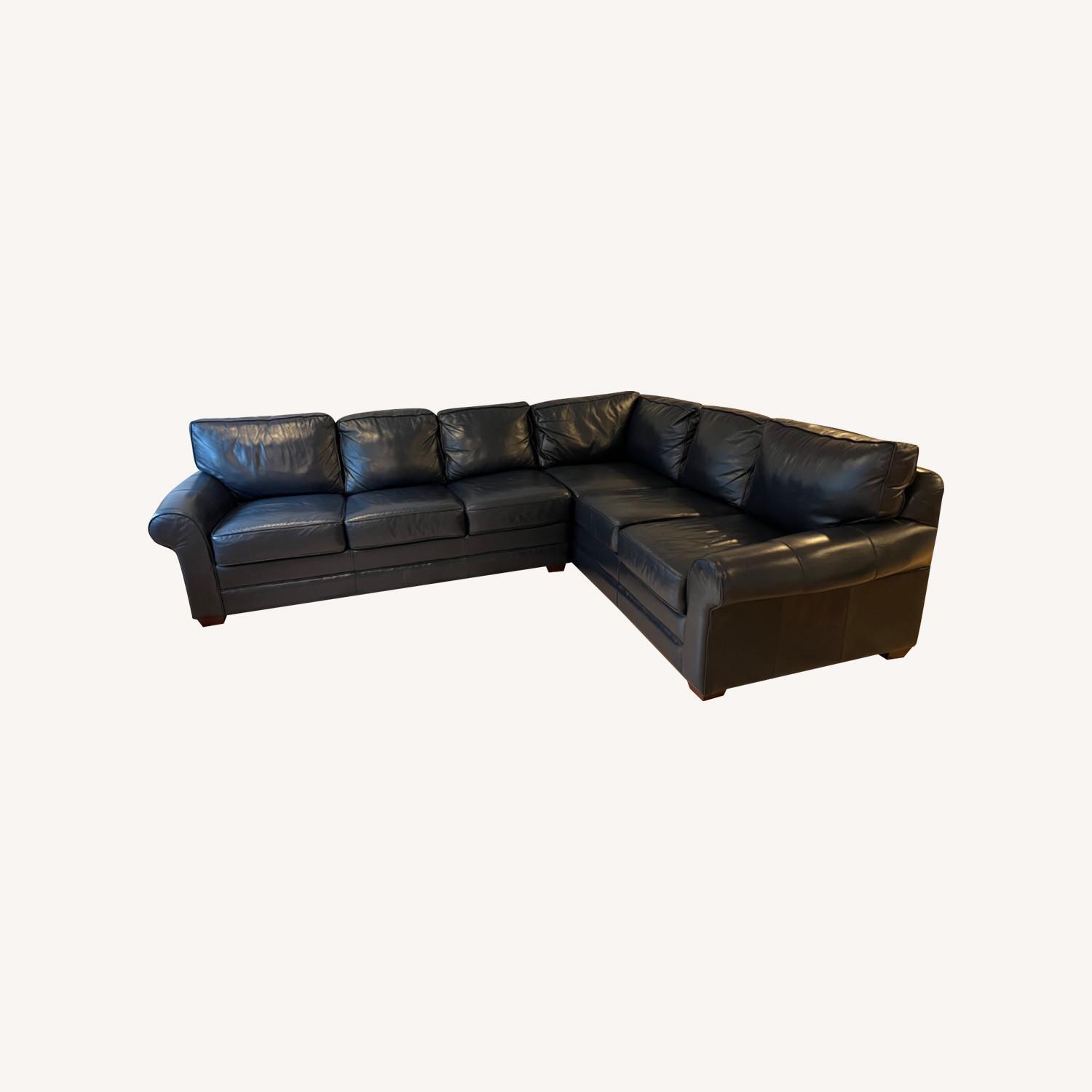 Leather Sectional Couch W Memory Foam Sleeper - image-0