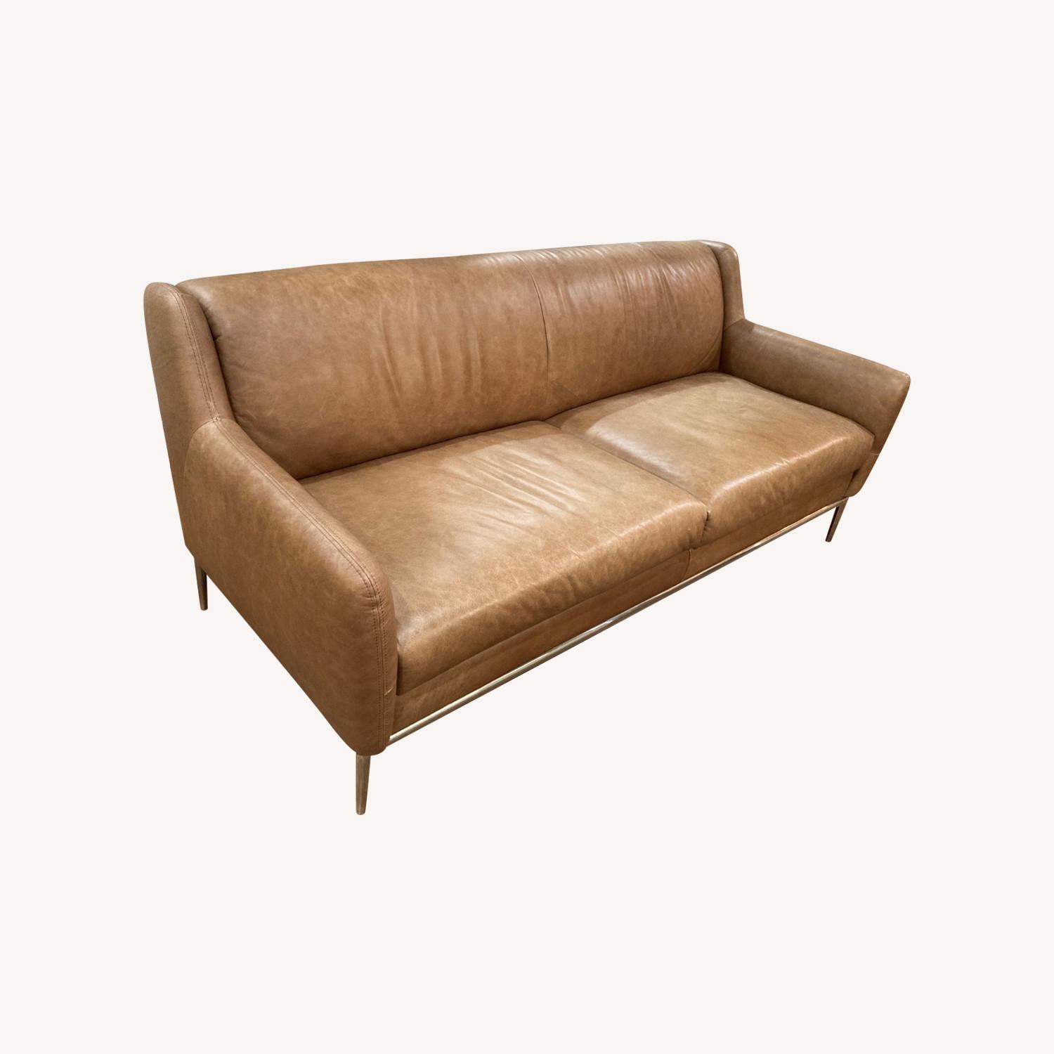 Real Leather Camel Color CB2 Sofa - image-0