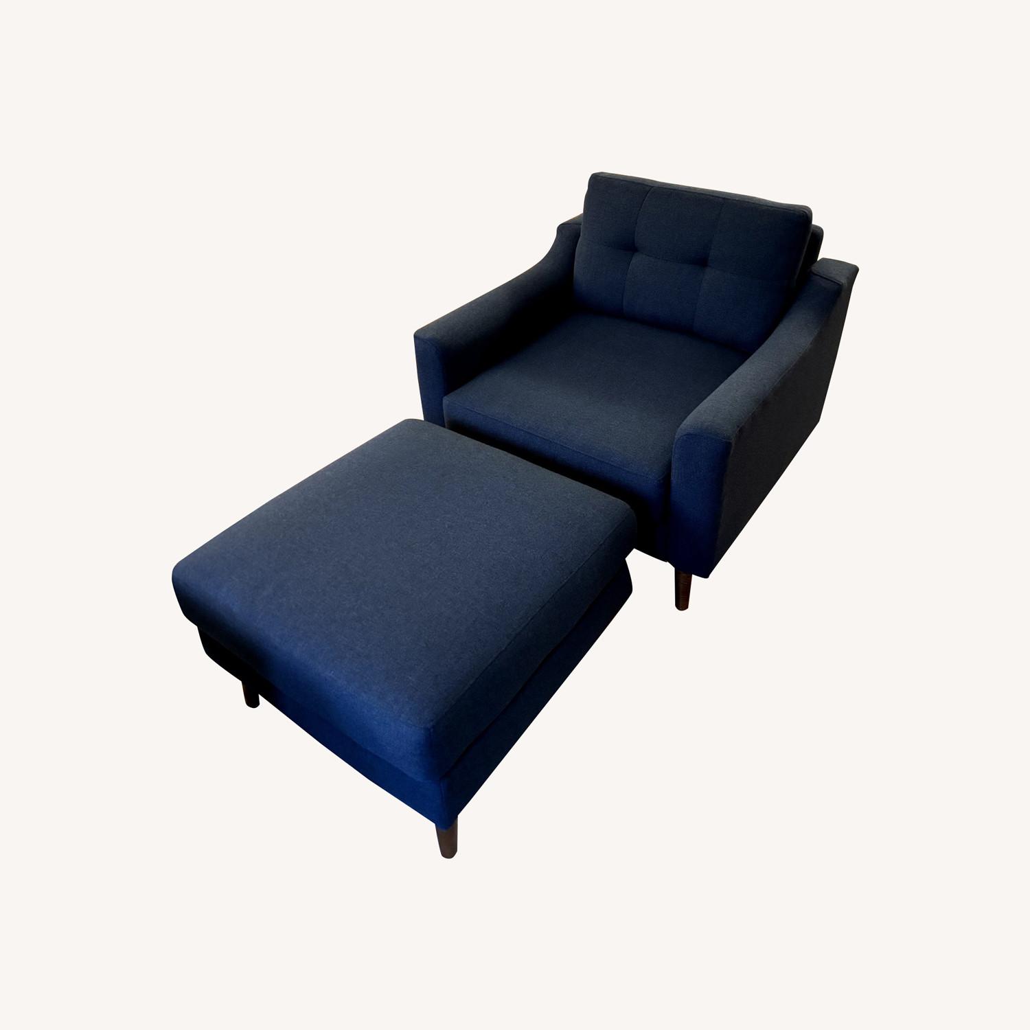 Burrow Blue Nomad Armchair and Ottoman AptDeco