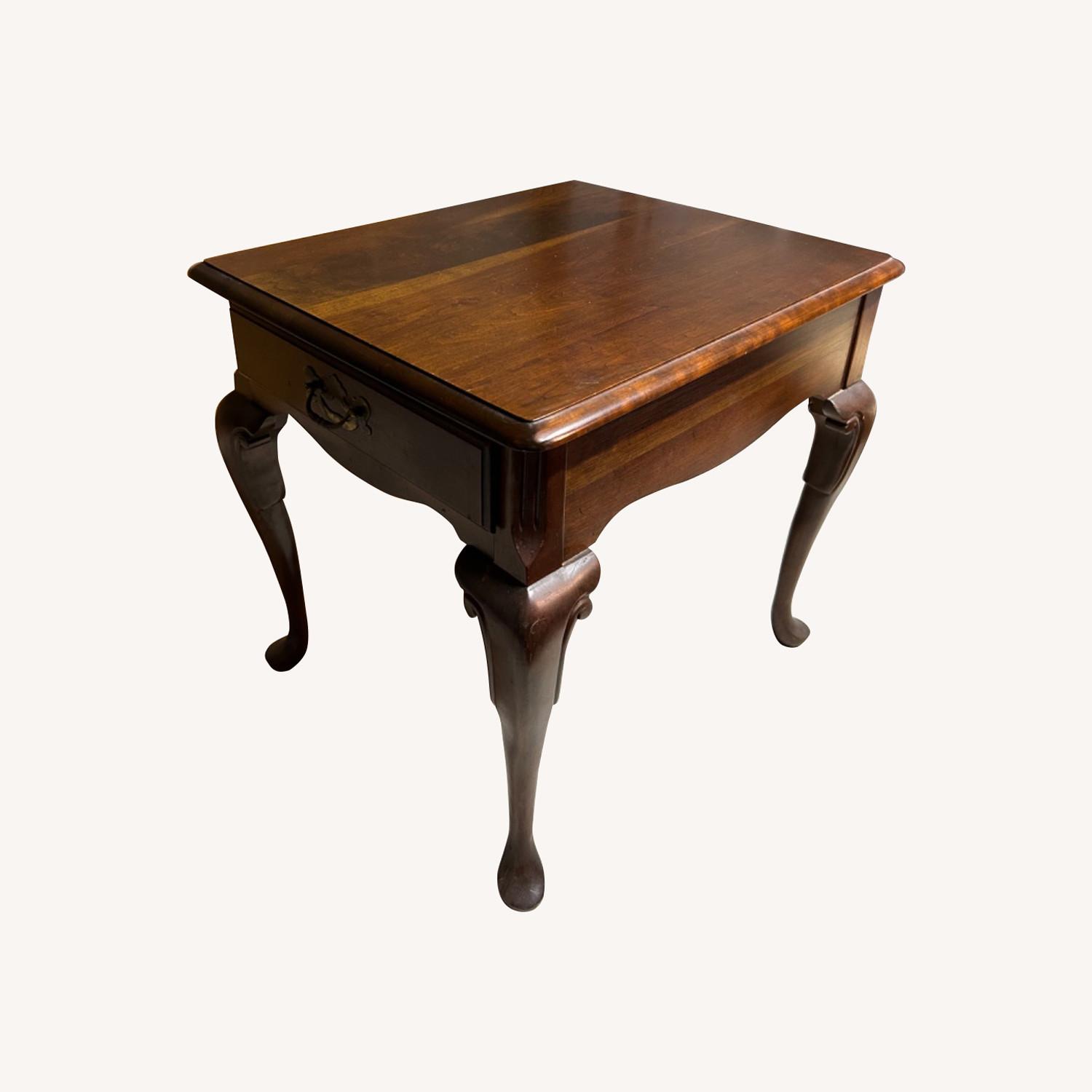Cherry Wood Side Table with Drawer - image-0