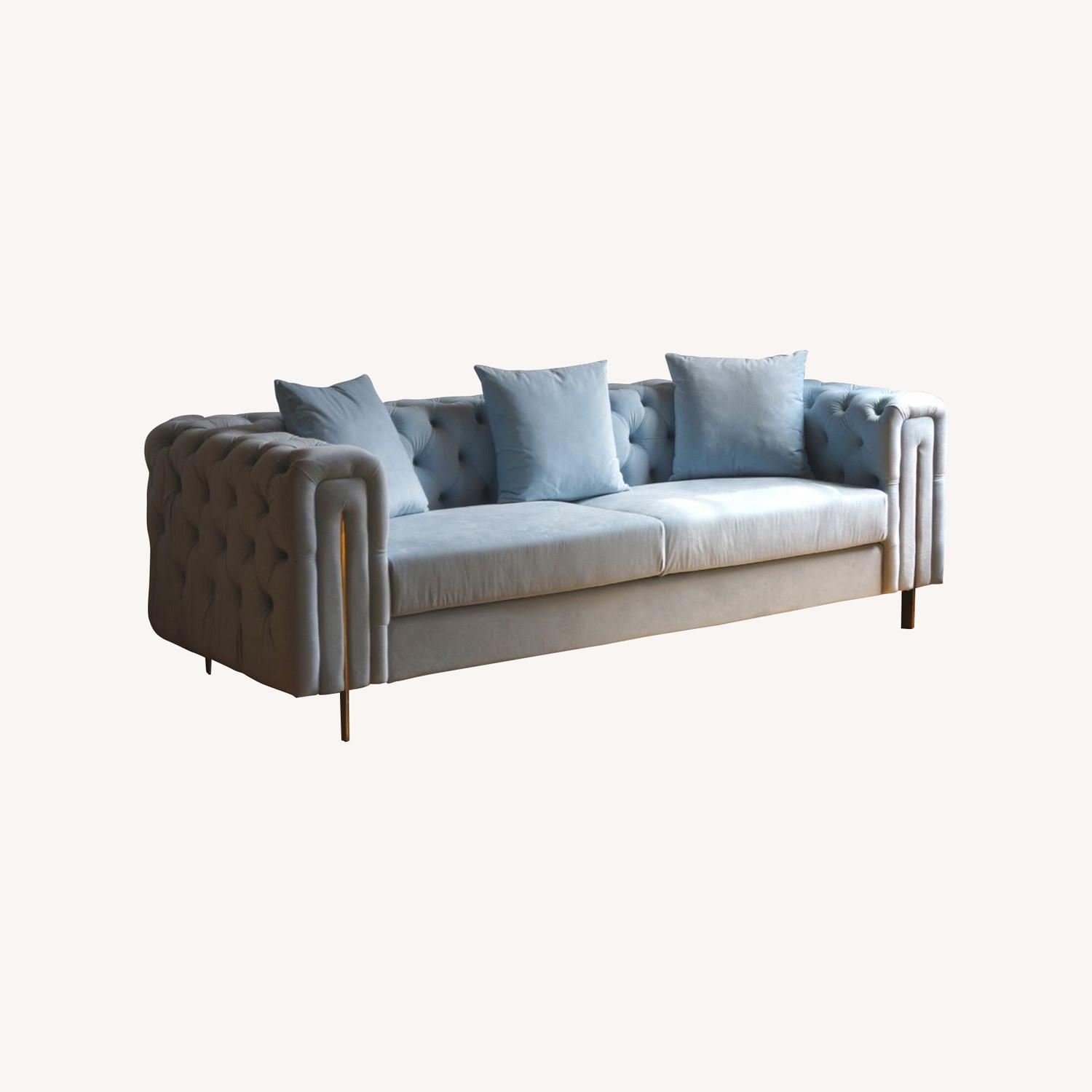 Modern Chesterfield Sofa Light Blue Velvet - image-4