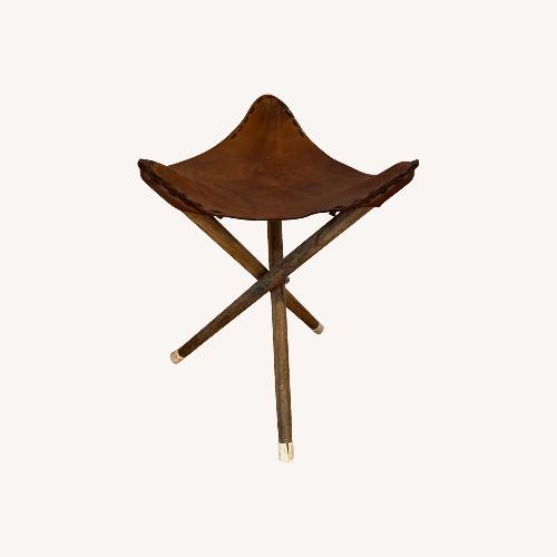Used Vintage Leather Tripod Camp Stool Folding Handmade for sale on AptDeco