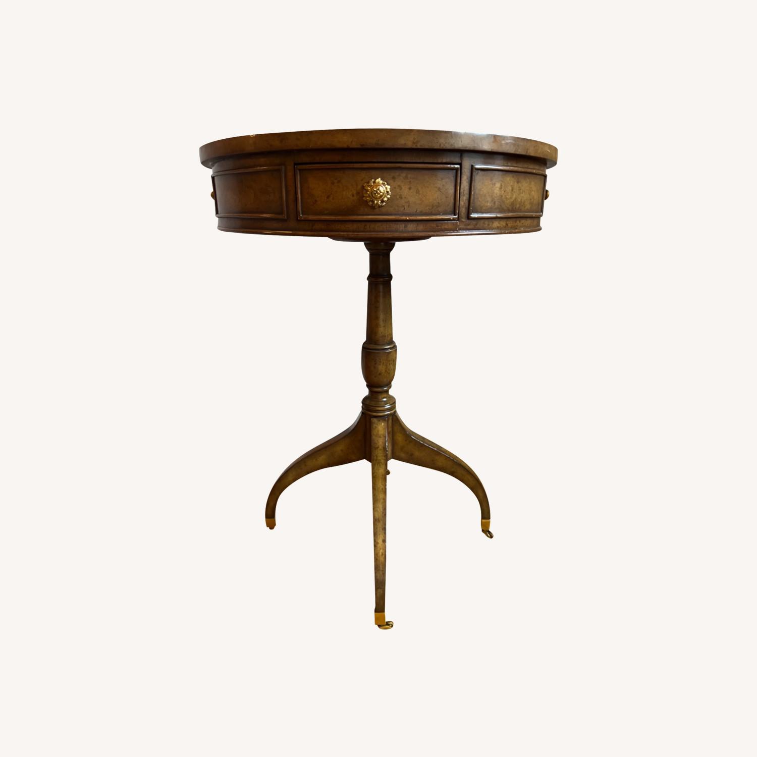 Maitland-Smith Round Leather Top 2 Drum Table - image-0
